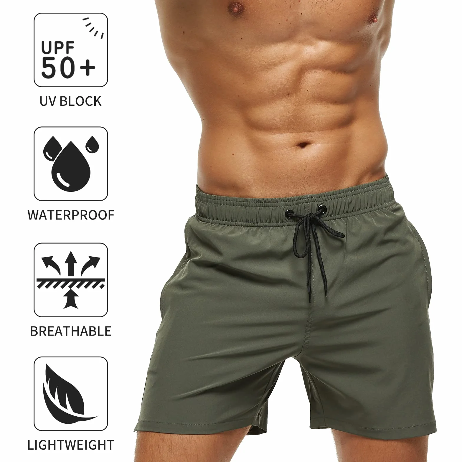 Maillot de Bain Homme avec Poches Zippées Short de Bain Extensible Séchage Rapide Cordon de Serrage Doublure Maille