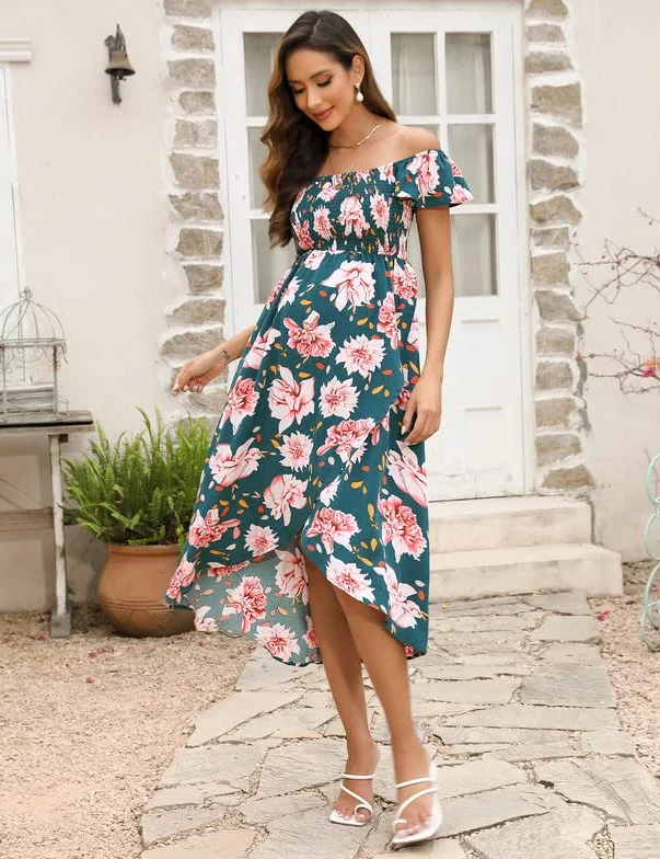 Clearlove Robe de maternité d'été manches courtes femme allaitement décontractée imprimé grossesse
