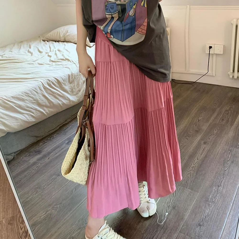 Jupe de Grossesse Maternité Over The Belly Longue Plissée Mousseline Noir Rose Plage Maxi