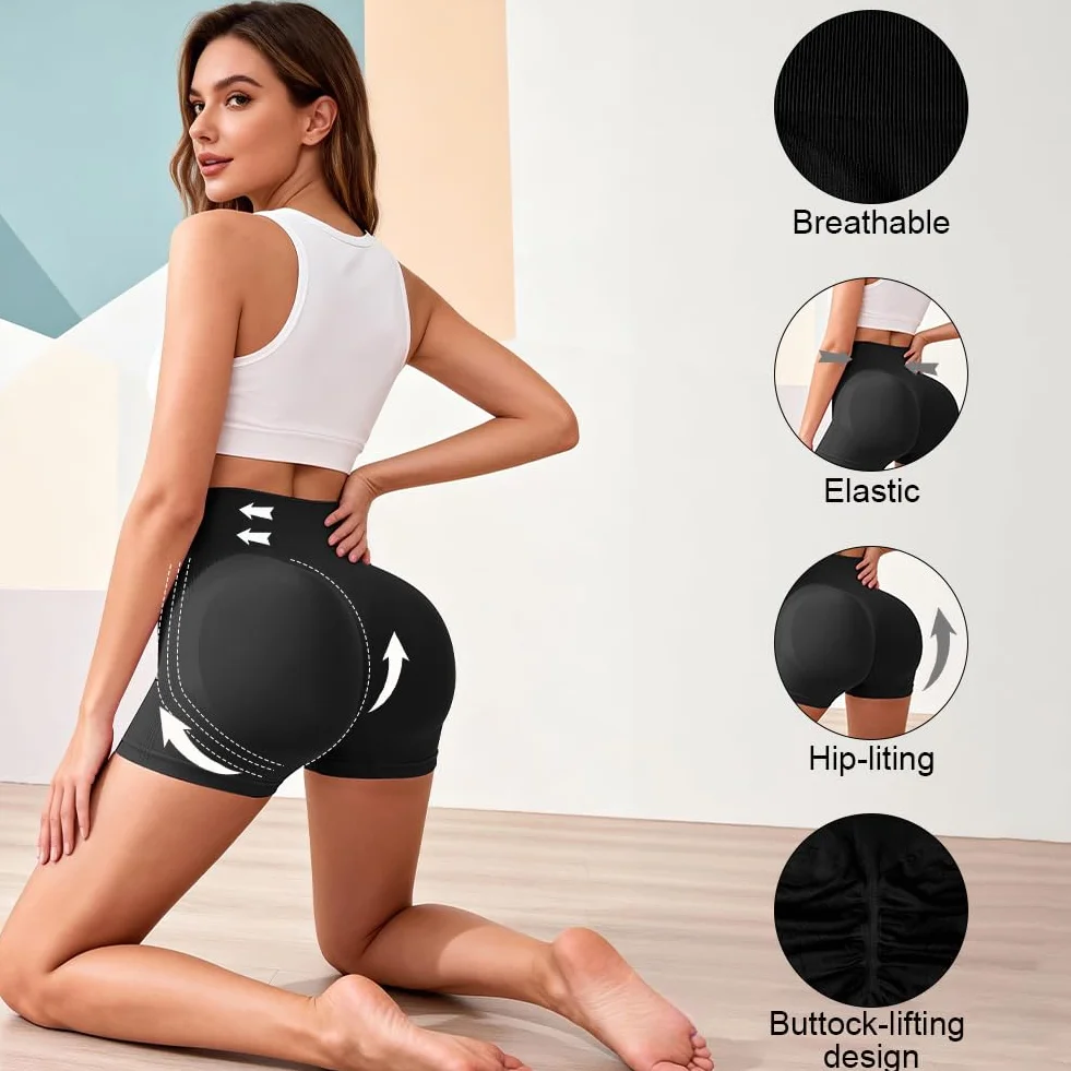 DiULi Short Sport Femme Sans Couture Running Cyclisme Anti-Frottement Scrunch Contrôle Ventre Rose