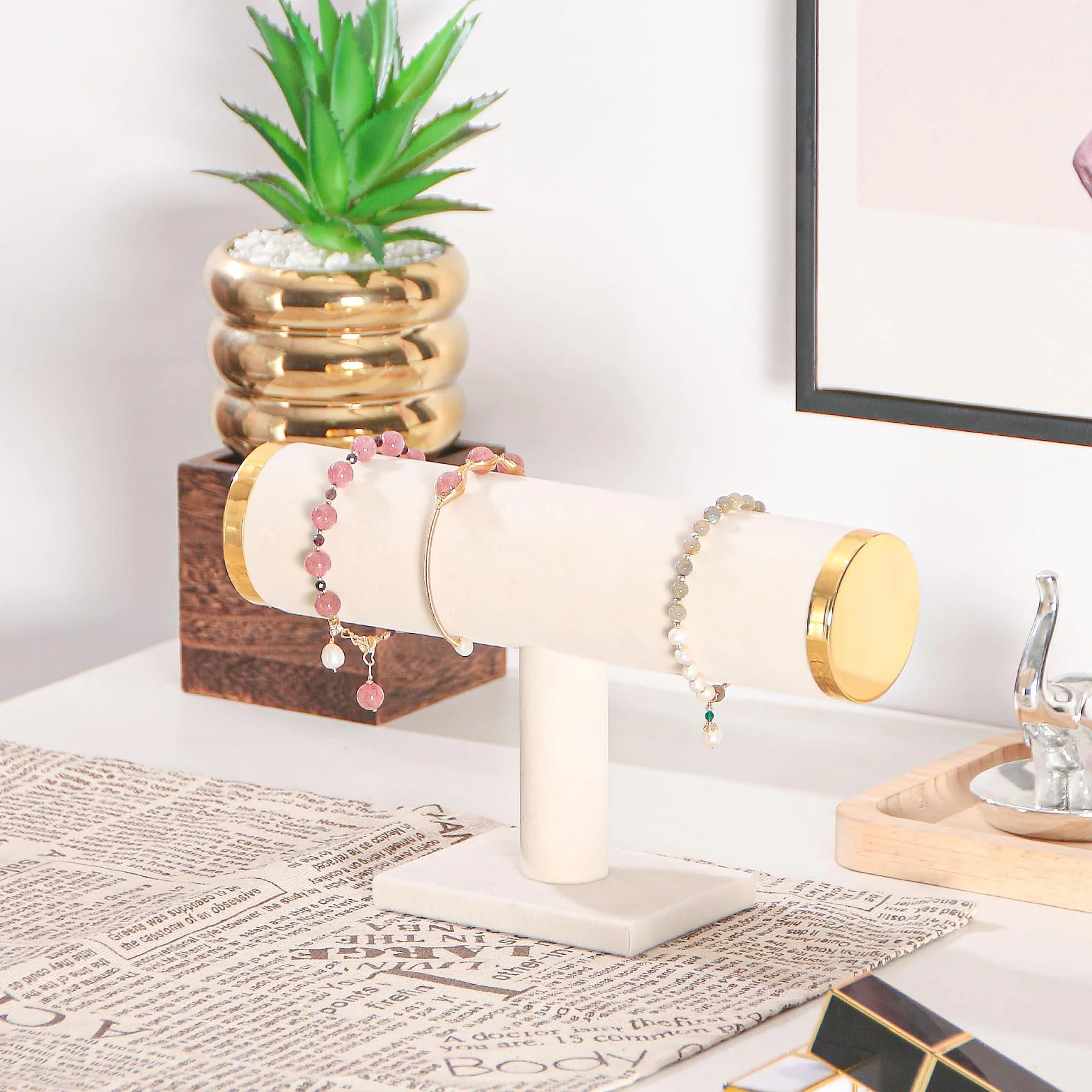 Porte-bracelet T-Bar présentoir à bijoux pour montres beige
