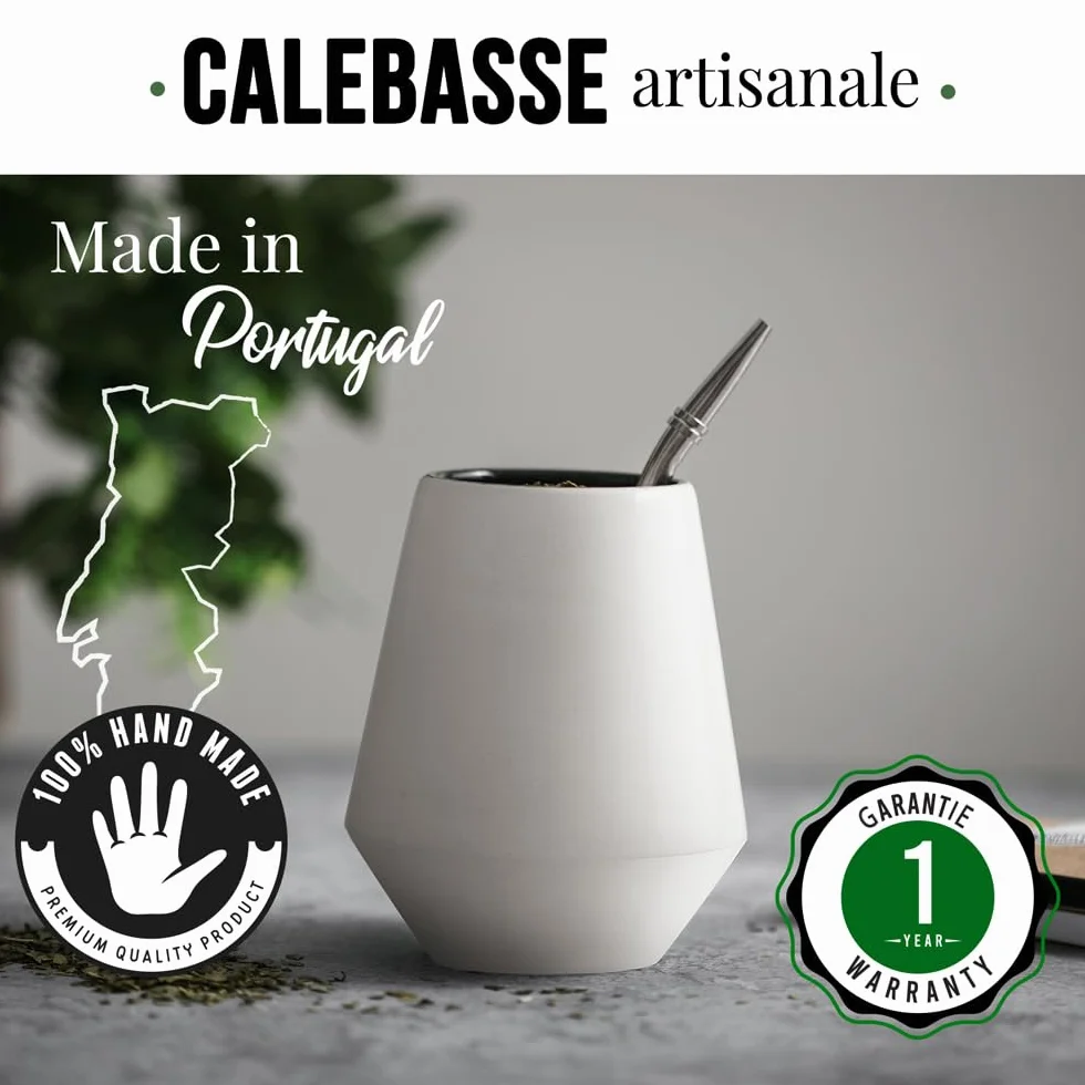 ORIGEENS CALEBASSE MATÉ - Conditionné en France - Kit Mate Complet avec Tasse Maté Céramique Artisanale (Portugal), Bombilla, Yerba Mate BIO inclus - Coffret Cadeau