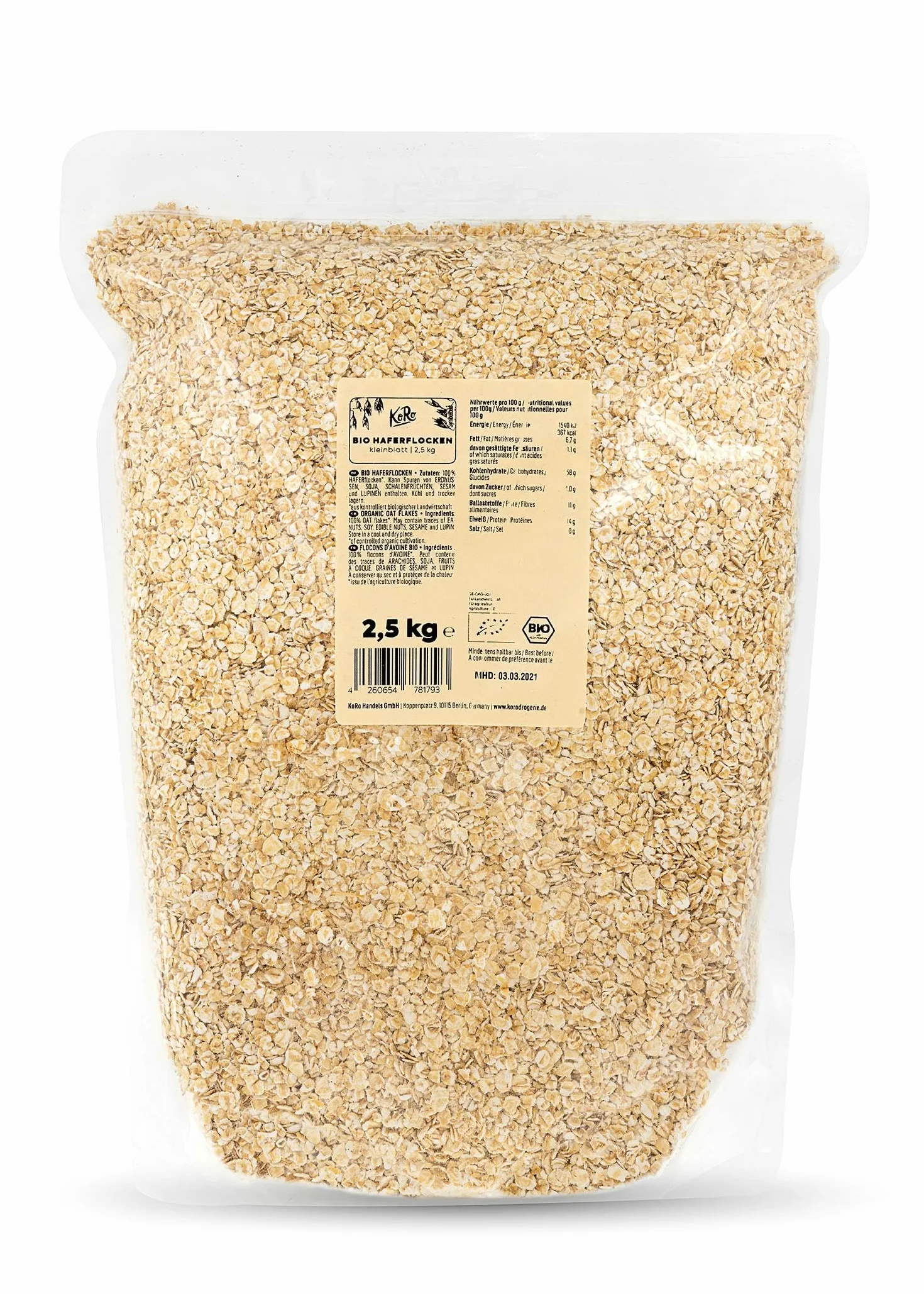 KoRo - Flocons d'avoine petits bio - 4 x 2,5 kg