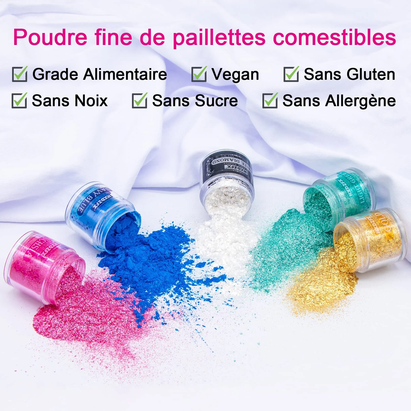 Paillettes Comestibles - 12 Couleurs Paillettes Alimentaires pour Boissons, Gâteaux, Chocolats, Muffins, Vodka, Cocktail, Crème (4g par Bouteille)