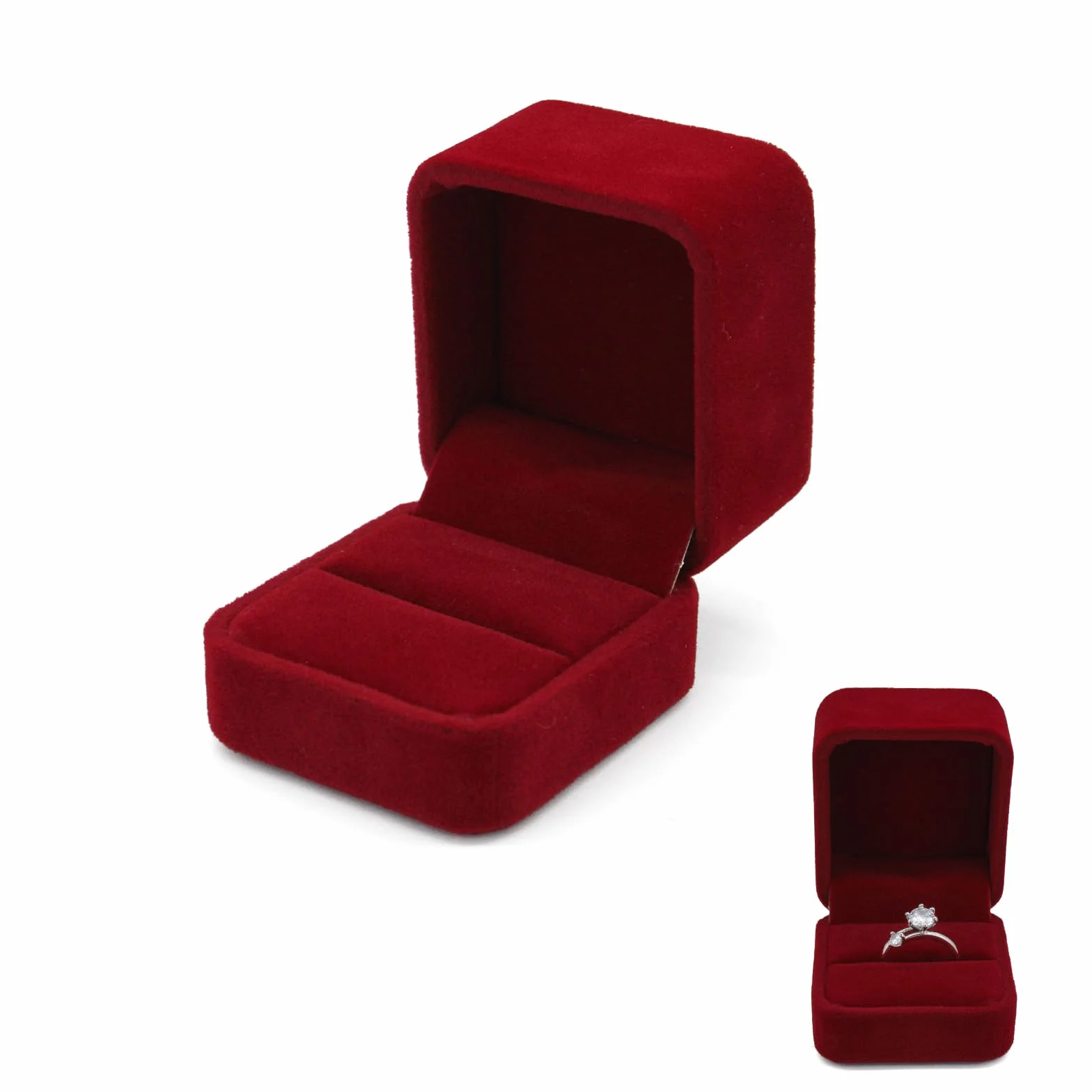 Boîte à Bague de Mariage en Velours, Alliance Unique pour Fiançailles Rouge