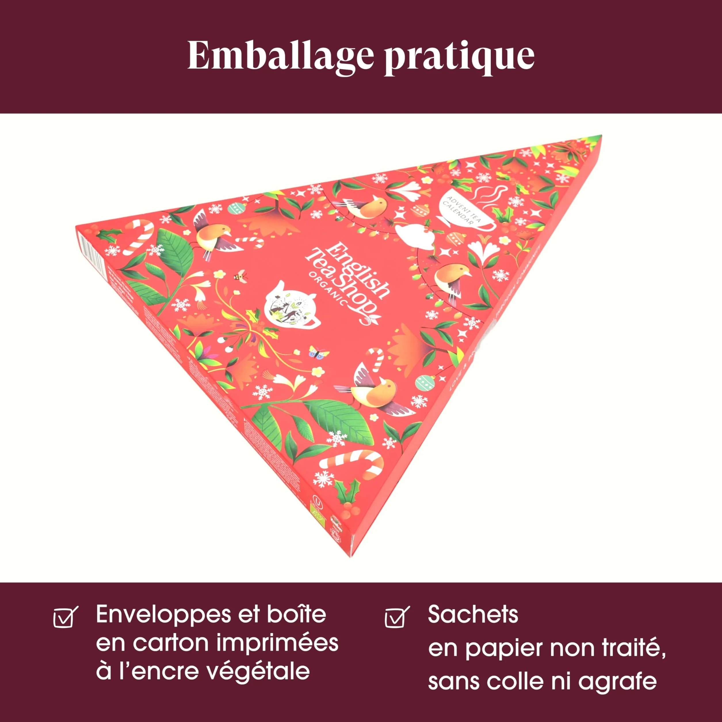 English Tea Shop - Calendrier de l'Avent Thés & Infusions bio Triangle rouge - 25 sachets de thé et infusions à déguster avant Noël - Idée cadeau Noël femme ou homme