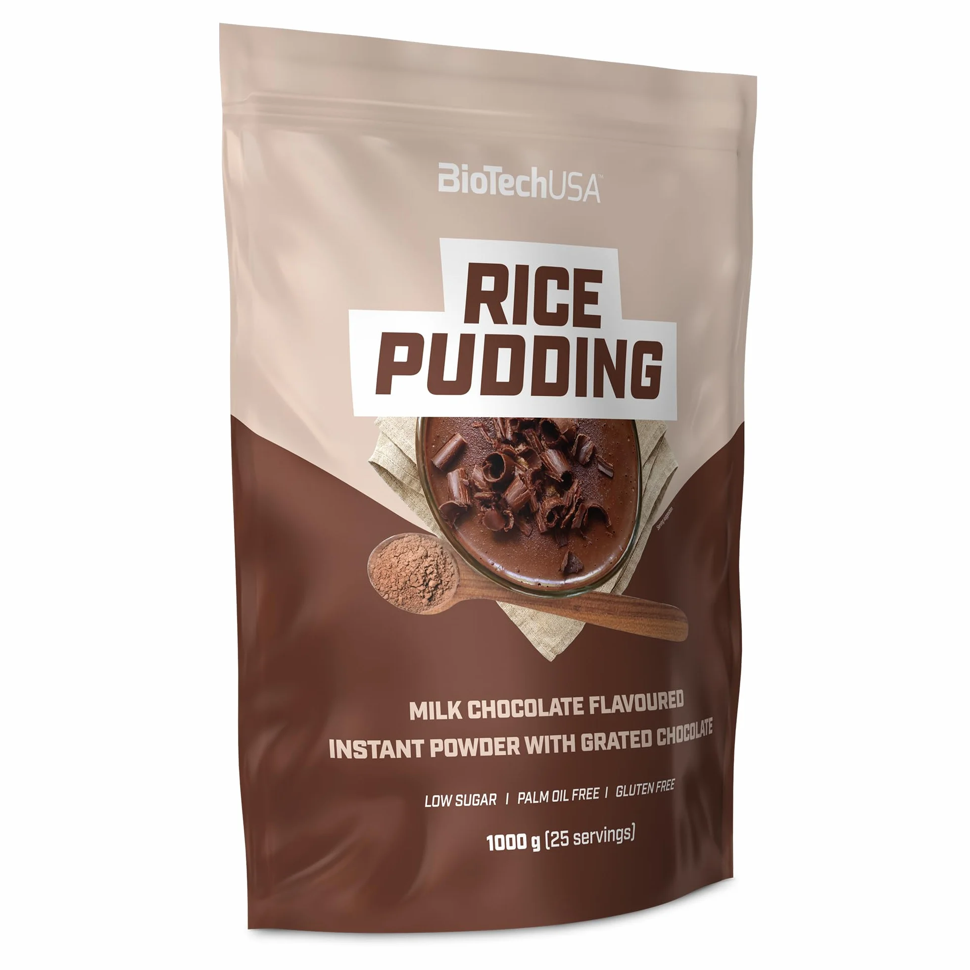 BioTechUSA Rice Pudding | Poudre de riz instantané | Avec pépites de chocolat râpées | Faible teneur en sucre | Sans gluten, 1000 g, Chocolat au lait