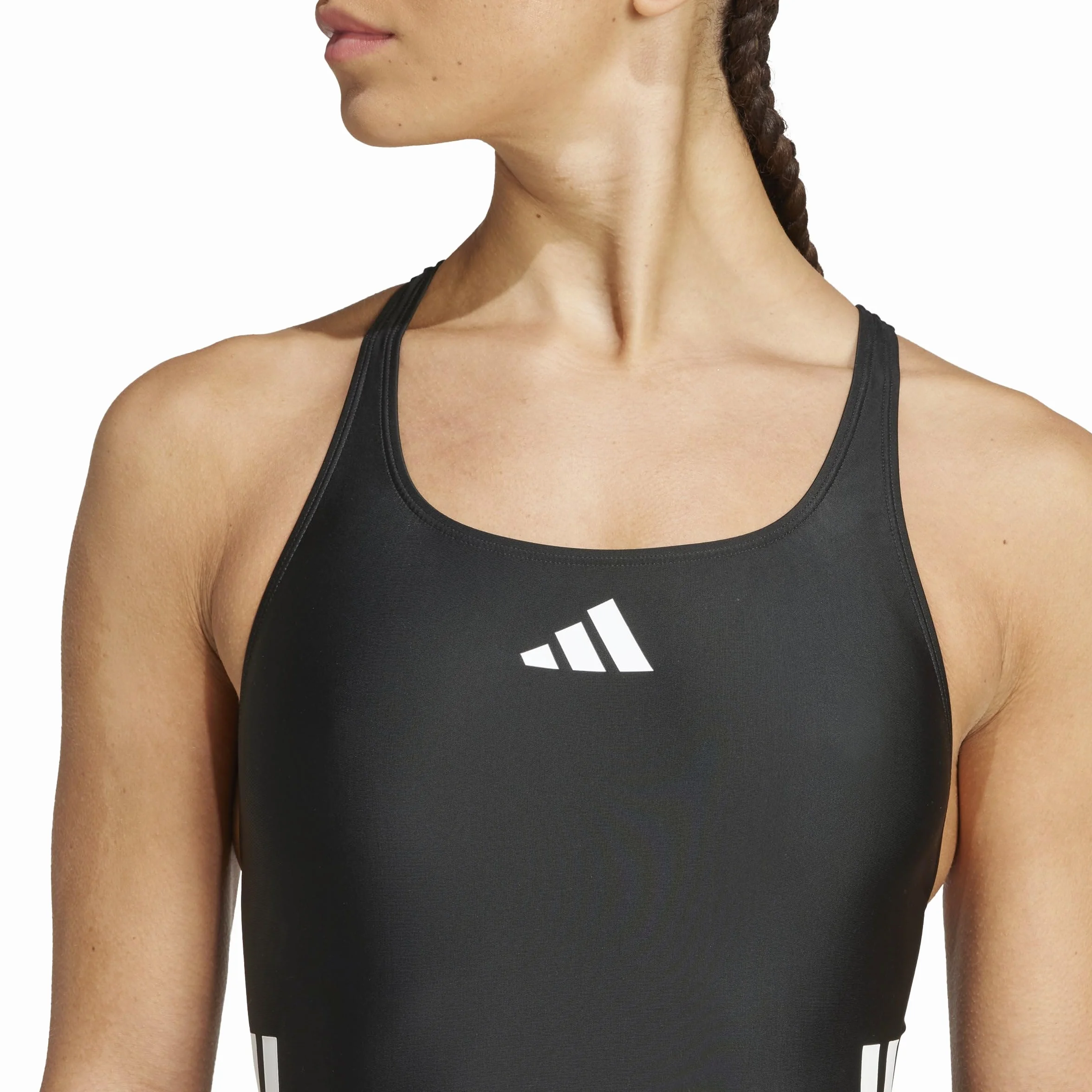 adidas Femme 3 Stripes C-Back Swimsuit Black White 42
