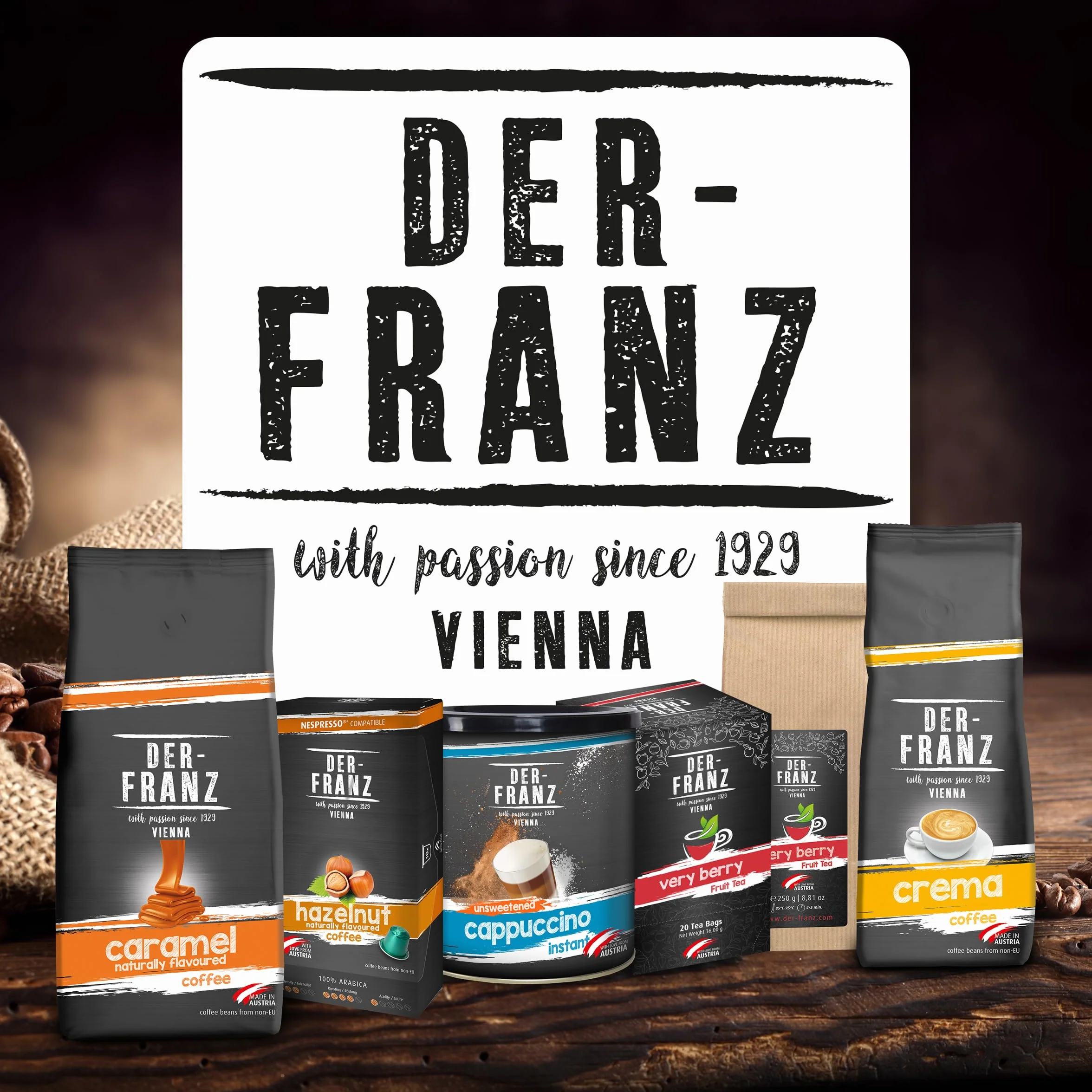 Der-Franz Café, Arômes de Noisette, Café d'Arabica et de Robusta en grains, 1000 g