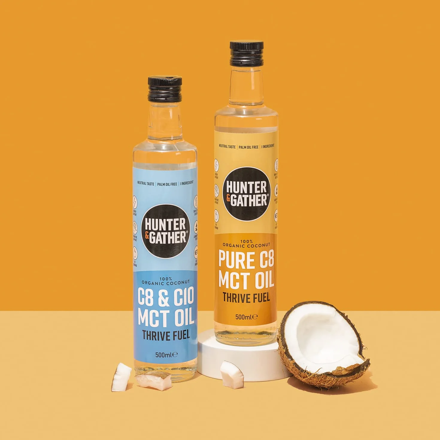 Hunter & Gather Pur C8 MCT Huile 500ml | Triple Distillation À La Vapeur De Noix De Coco | Céto, Faible Teneur En Glucides Et Paléo | Sans Sucre Et Sans Gluten