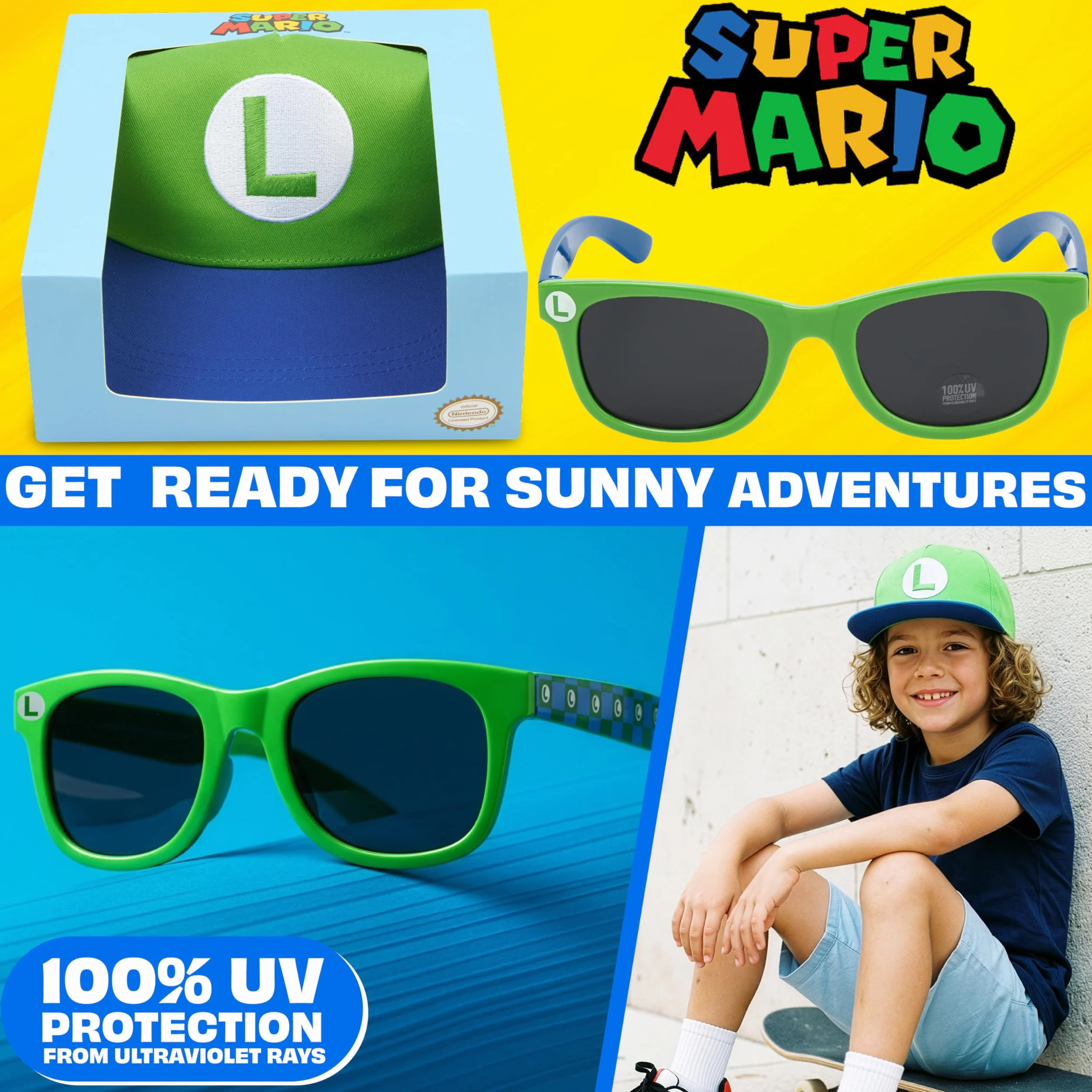 Casquette Baseball et Lunette de Soleil Protection UV Minecraft Fortnite Bob l'éponge Super Mario