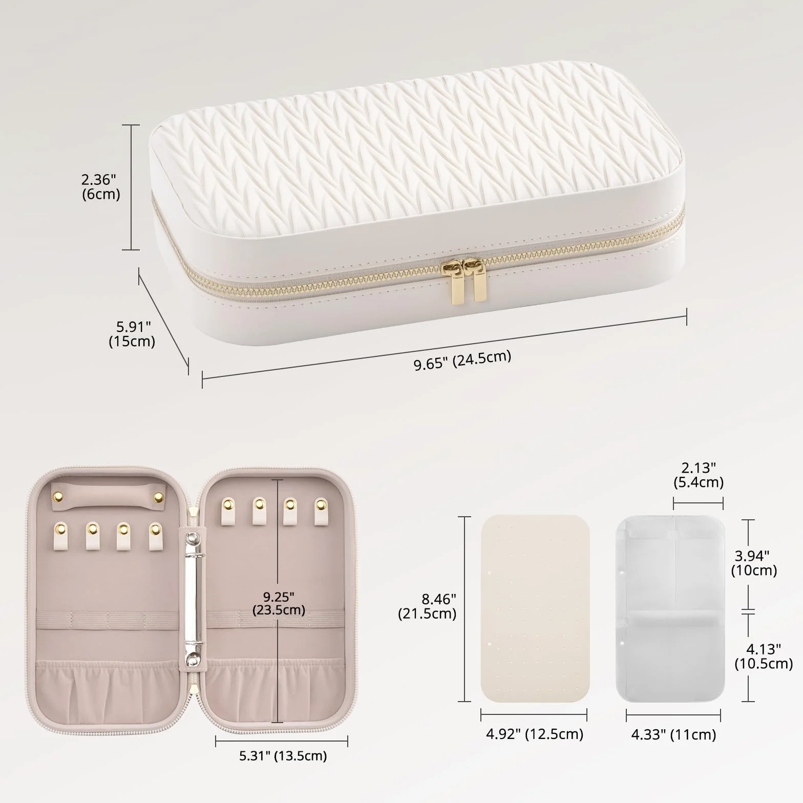 Trousse Bijoux Voyage Pochette Portable en PU Cuir pour Colliers Boucles d'Oreilles Bagues Blanc