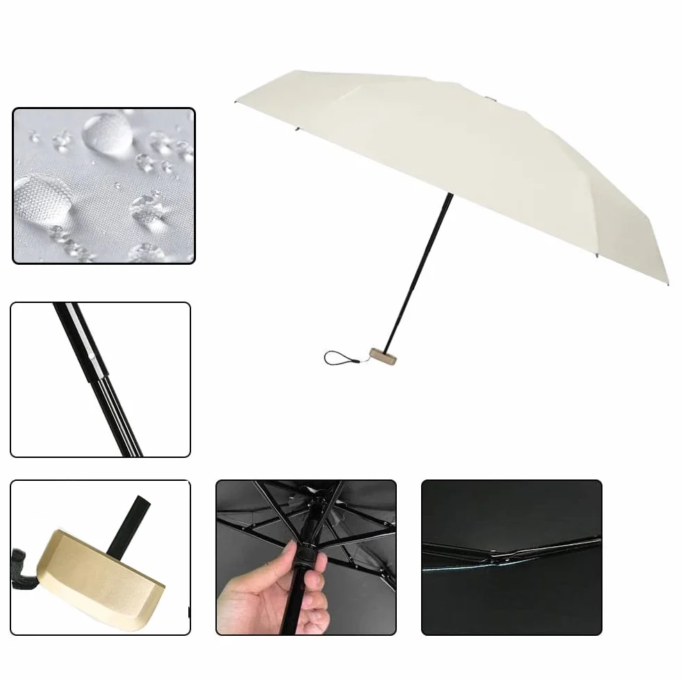 Parapluie pliant ultra léger de poche blanc crème imperméable coupe-vent
