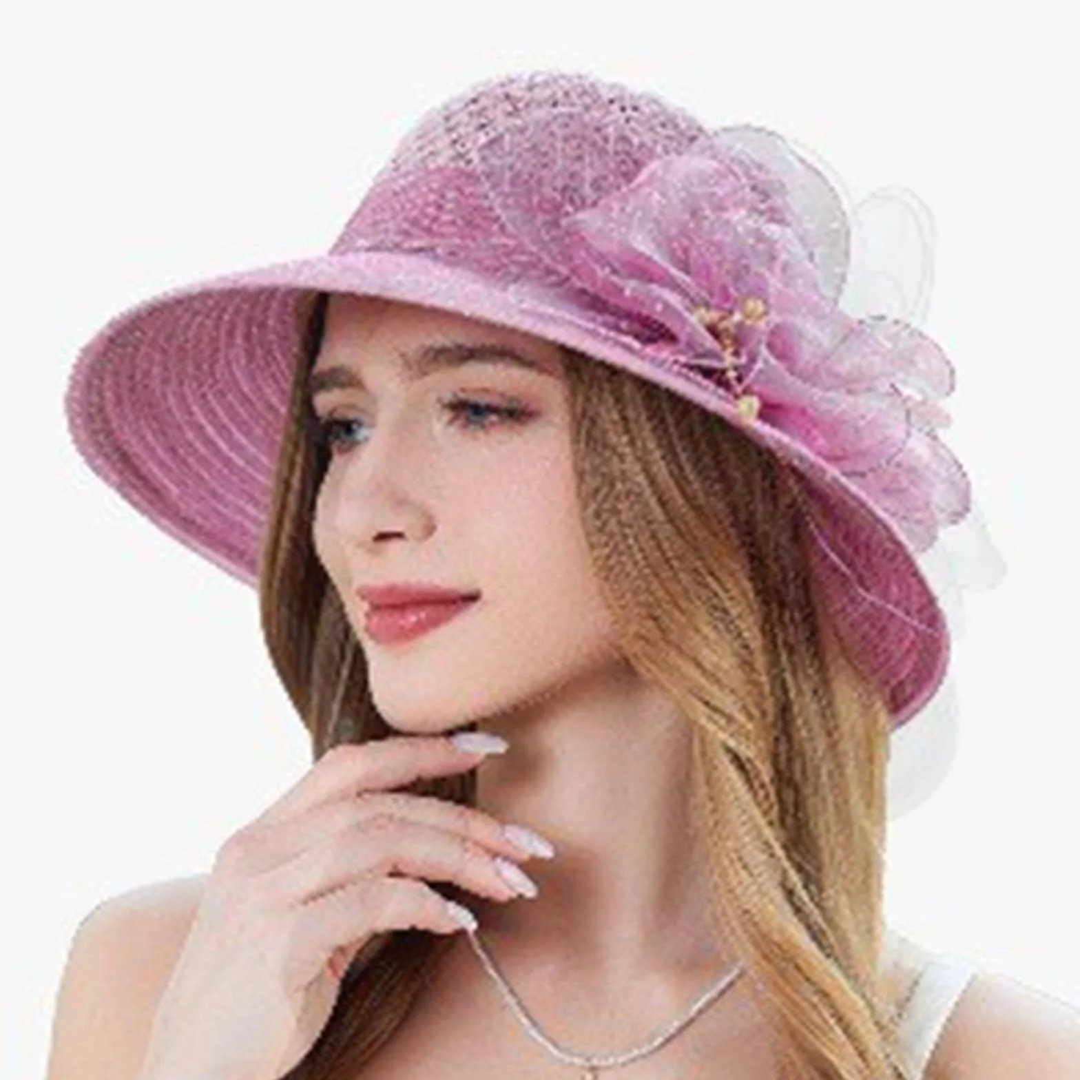 Chapeau de soleil en dentelle pour femme à large bord respirant protection solaire église thé mariage