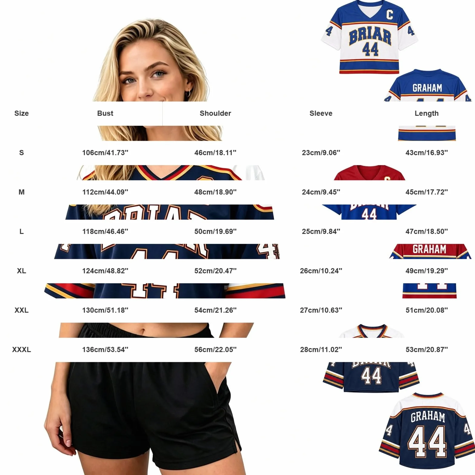Maillot Hockey sur Glace Grahams 44 Imprimé Col V Crop Tops Manches Courtes Training