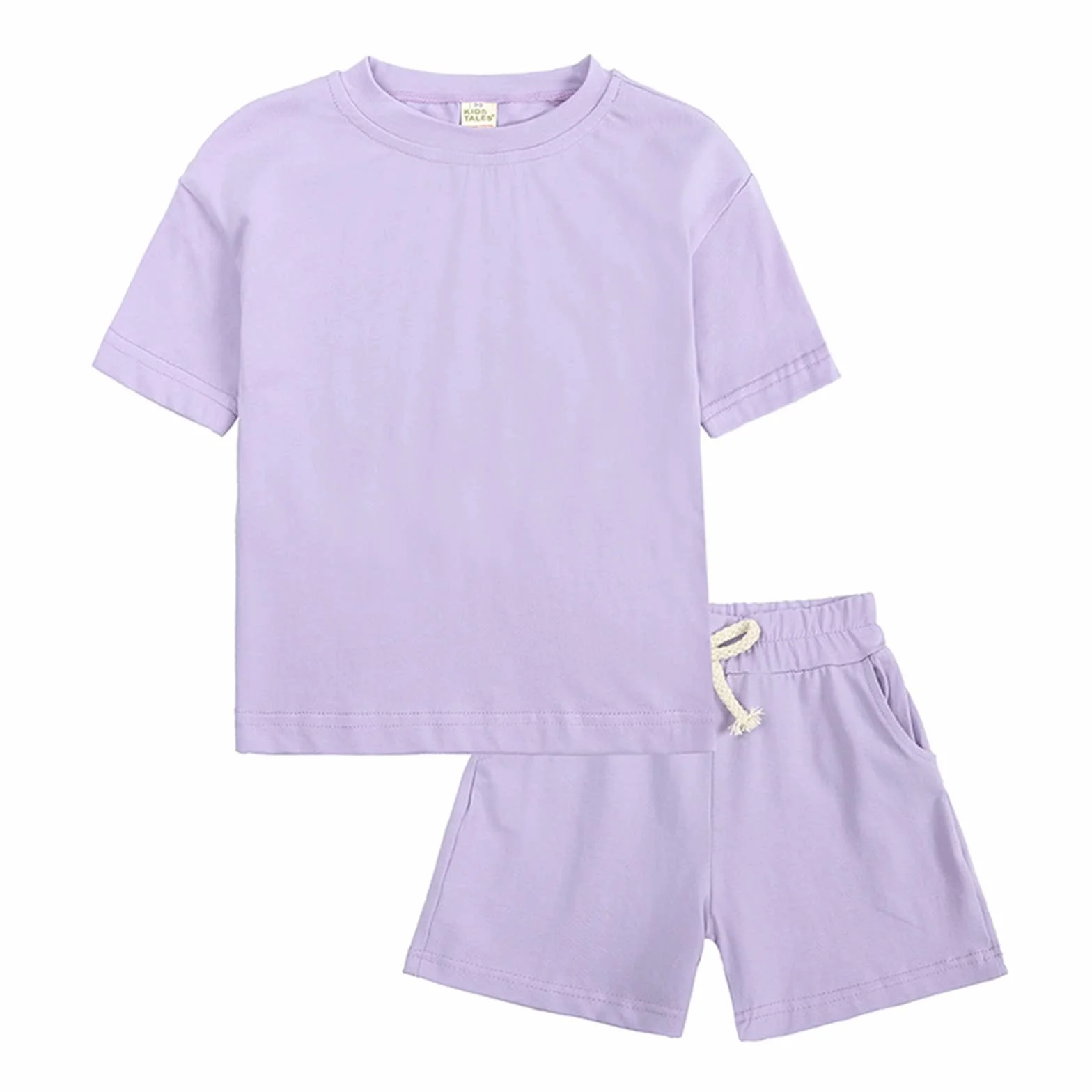 Ensemble Enfant 2 Pièces Short Tee Shirt D'été Solides Manches Courtes Lot De 2 Survêtements Confortable Respirant Jogging Sport Plage