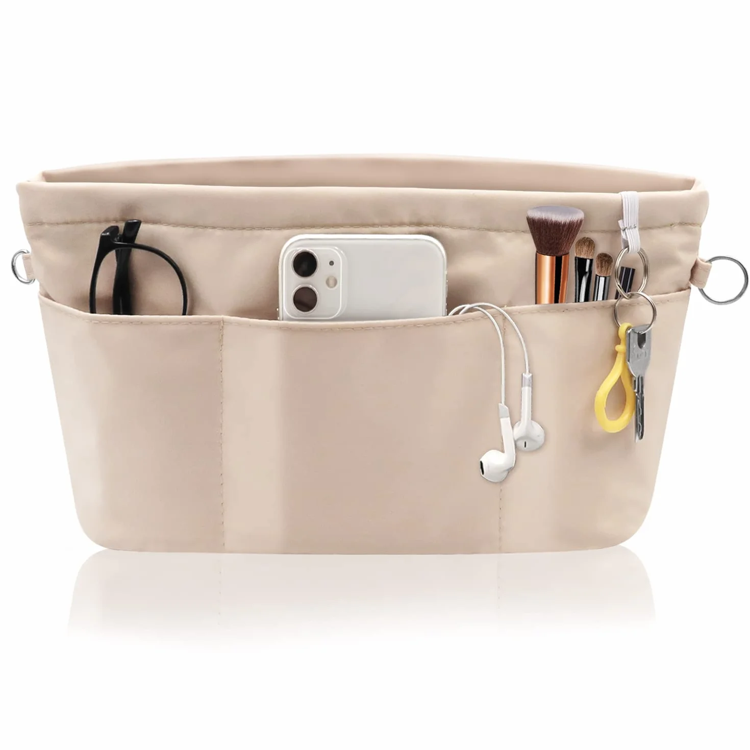 Organisateur de sac à main en nylon beige taille M avec trousseau de clés