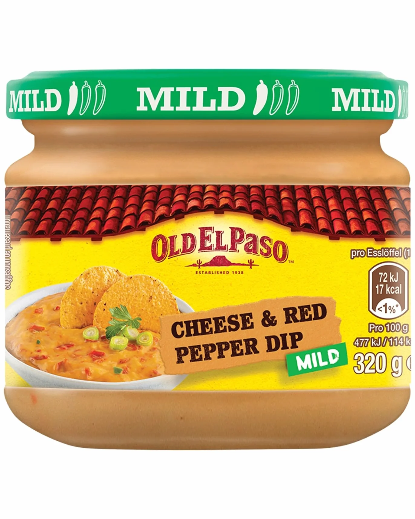 Old El Paso Tortilla Salsa Dip Cheese and Red Pepper - Sauce au fromage douce et crémeuse avec pépites de poivron - 1 x 320 g