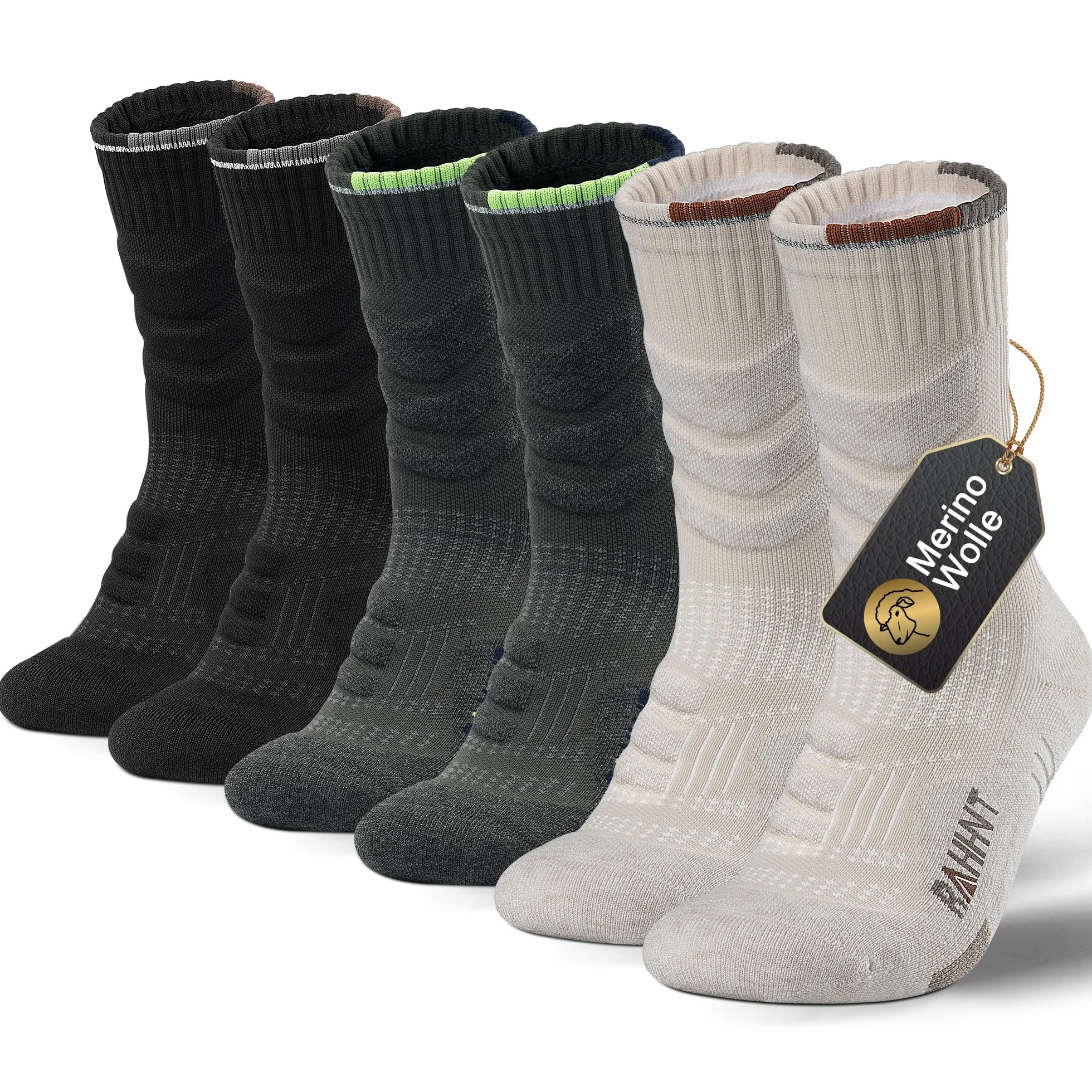 Rahhint Chaussettes de randonnée en mérinos compression anti-ampoules 3 paires Taille 31-52