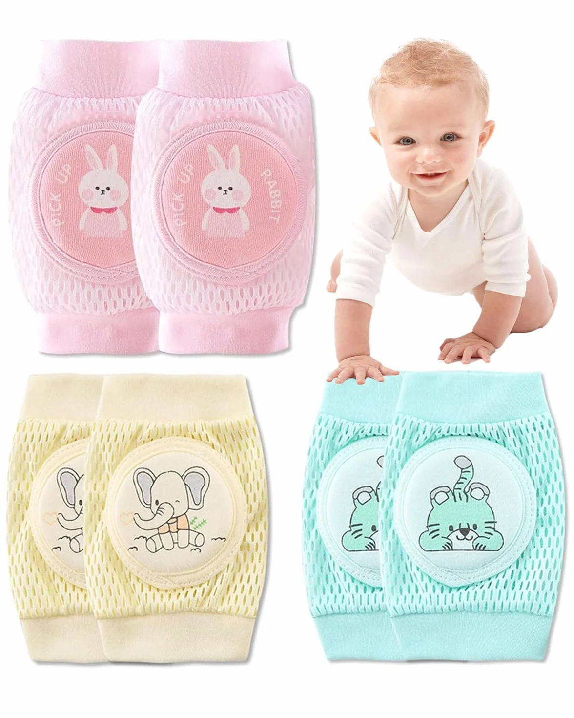 Genouillères Bébé Antidérapant Respirant Coton Unisex 0-3 Ans 4 Pattes