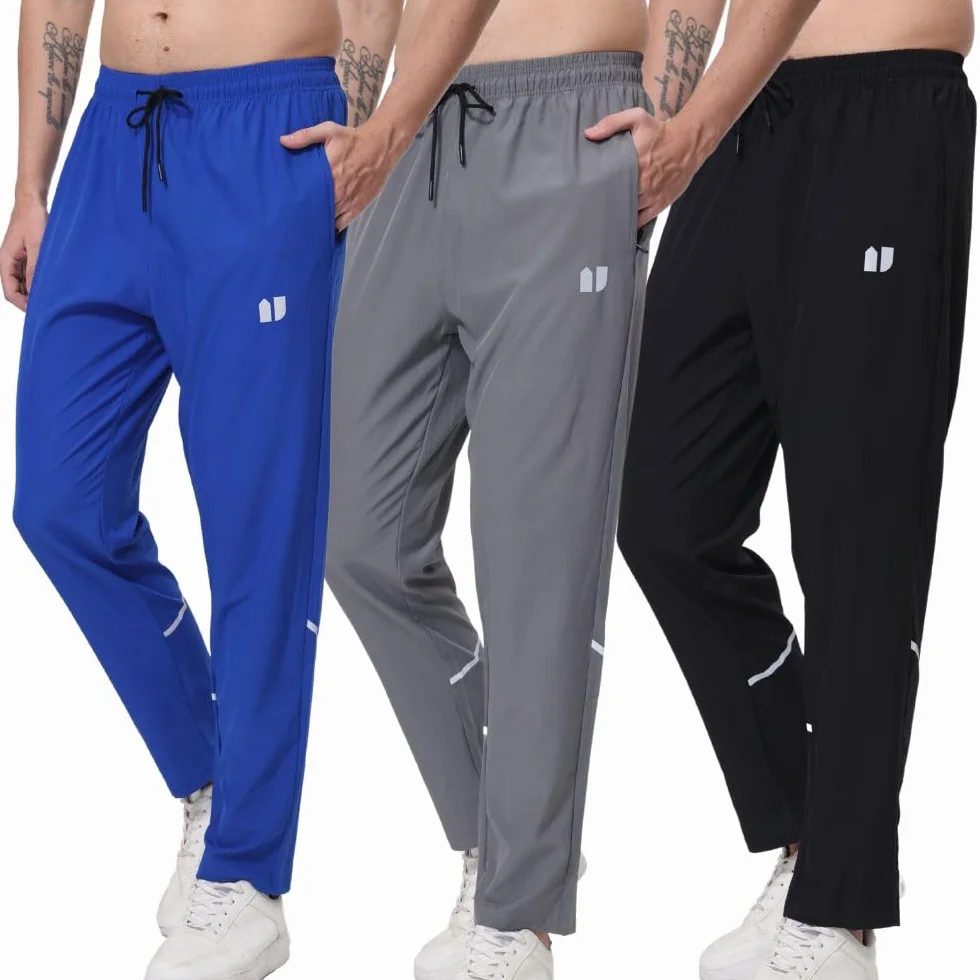 Lot de 3 Pantalons de survêtement athlétiques pour Homme, Poches élastiques à Fermeture éclair