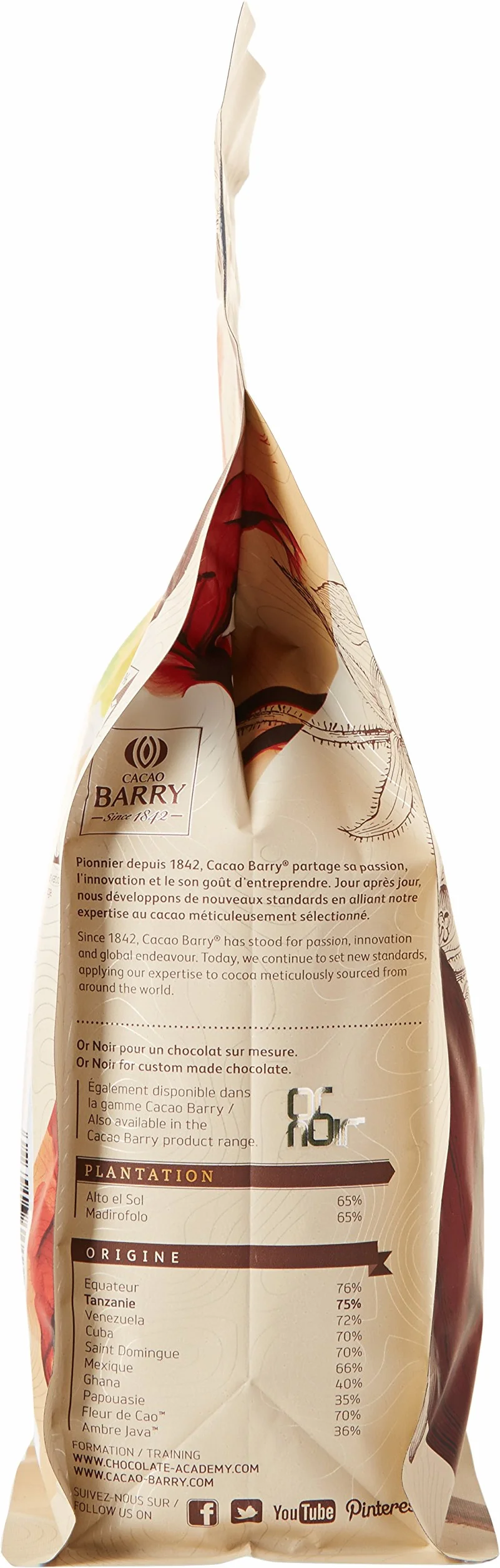 CACAO BARRY 75% Min Cacao Chocolat Tanzanie Pistoles 1 kg