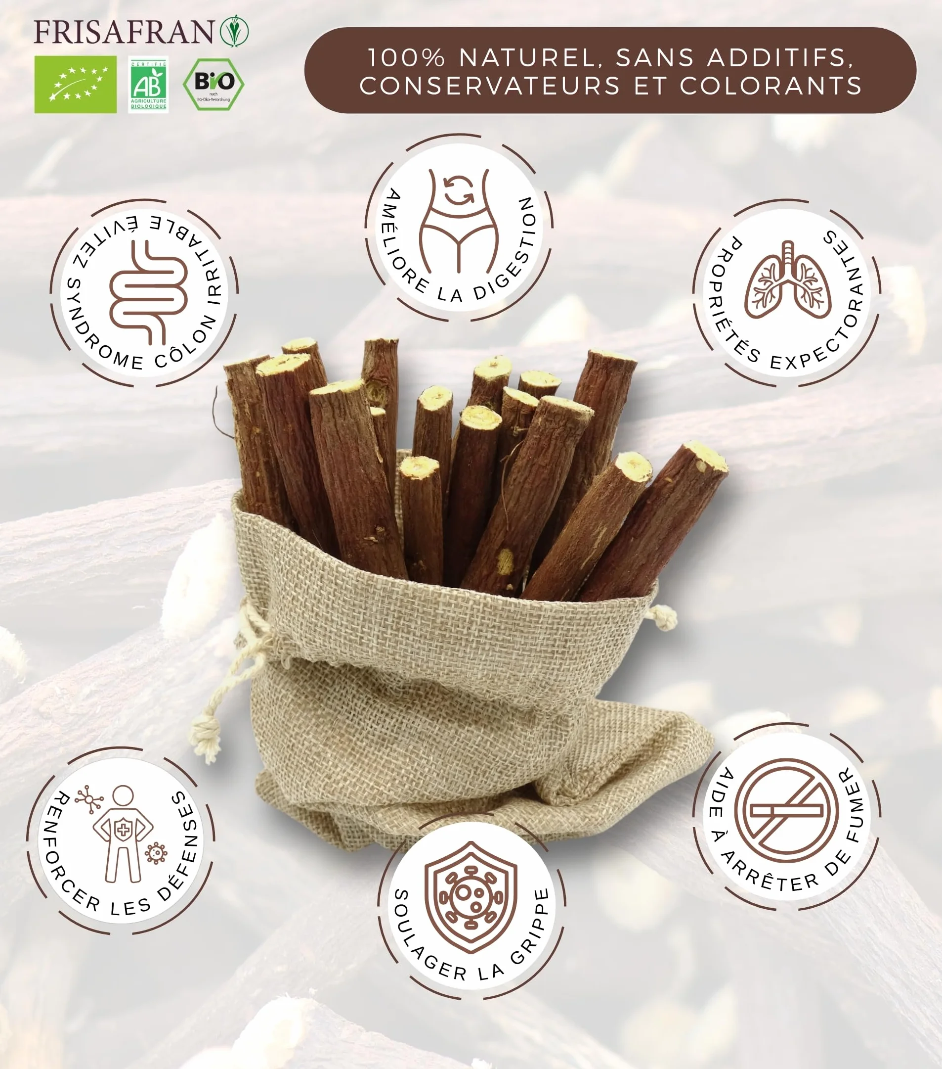 Réglisse fraîche en bâtons Bio 500g | FRISAFRAN