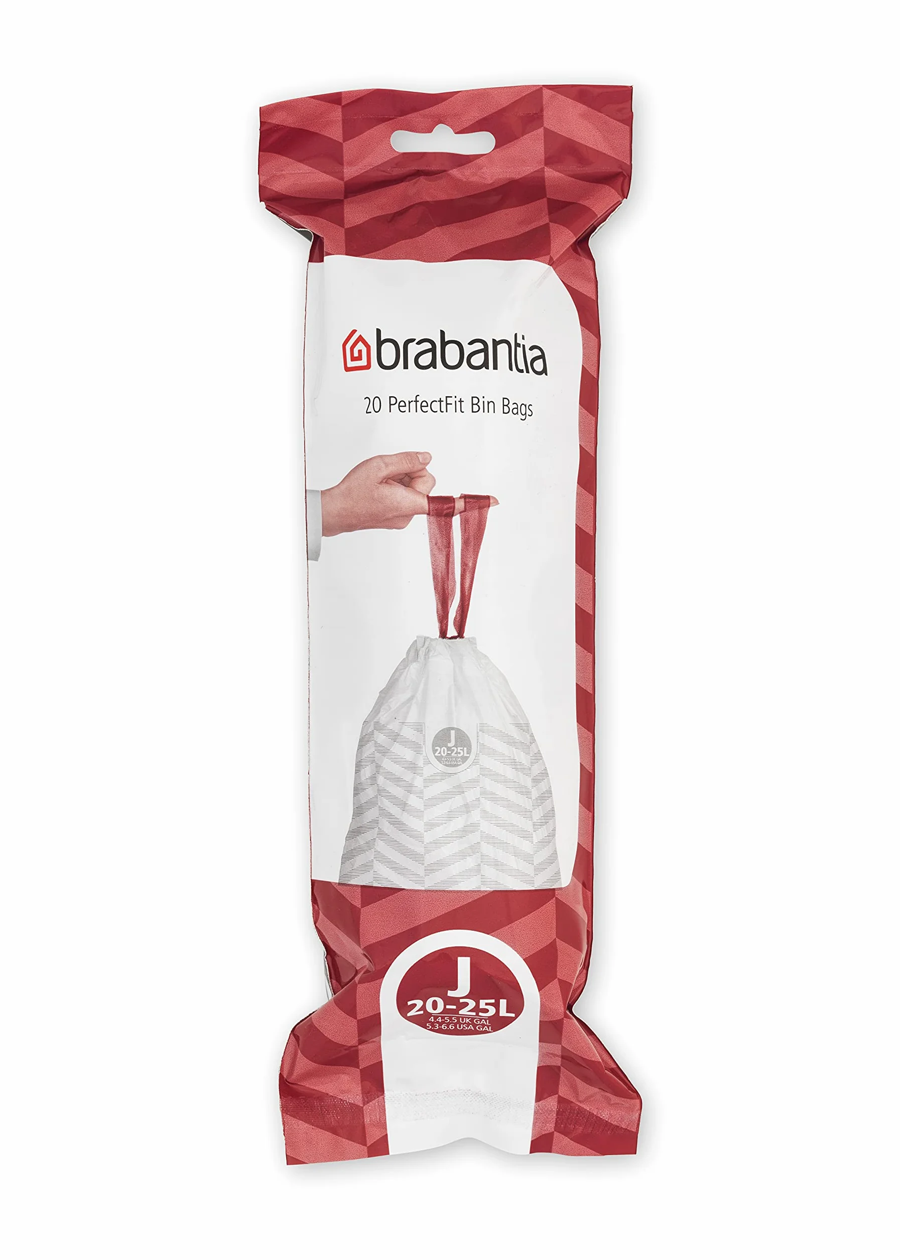 Brabantia Sacs Poubelle PerfectFit Multipack (Code J - 20L / 25L), Ultra Résistant, Poignées Coulissantes, 6 rouleaux (120 Sacs)