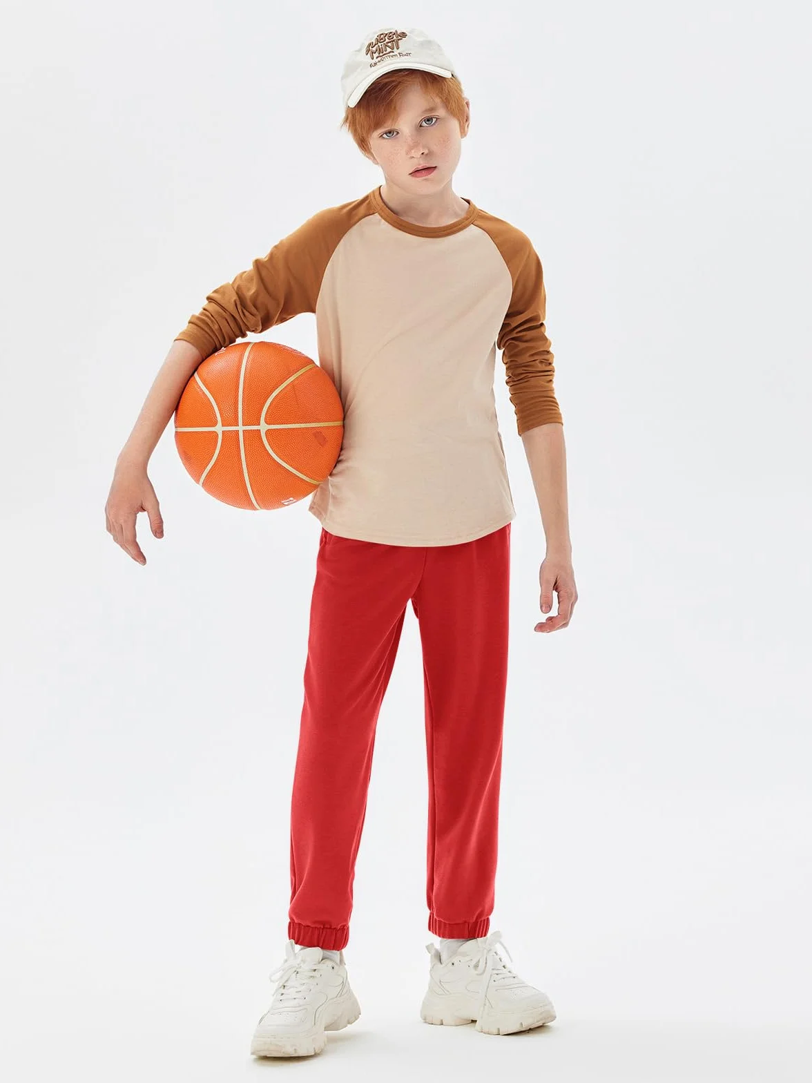 Pantalon de survêtement garçon coupe droite léger couleur unie sport décontracté taille élastique poches