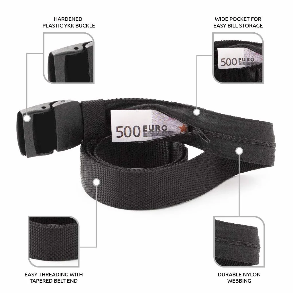 TACTIK Ceinture Porte-Monnaie de Voyage Antivol avec Poche Secrète Noir