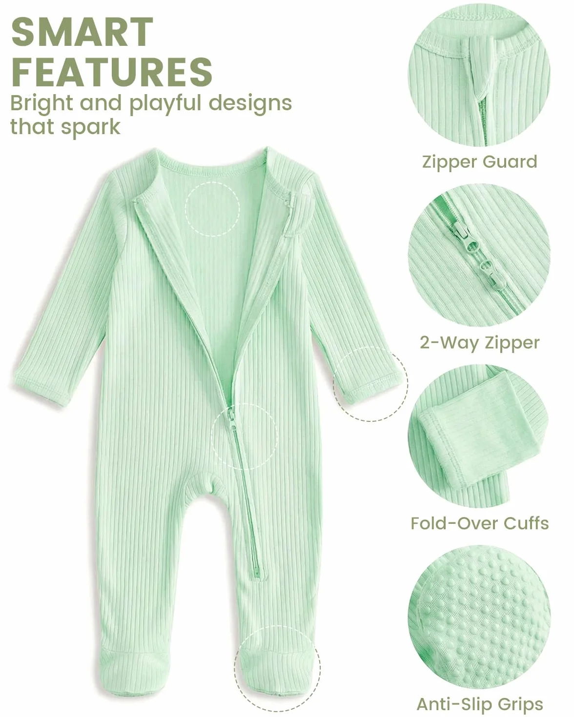 Pyjama Bébé Fille Garçon 100% Coton Combinaison avec Pieds 0-12 Mois 2PCS