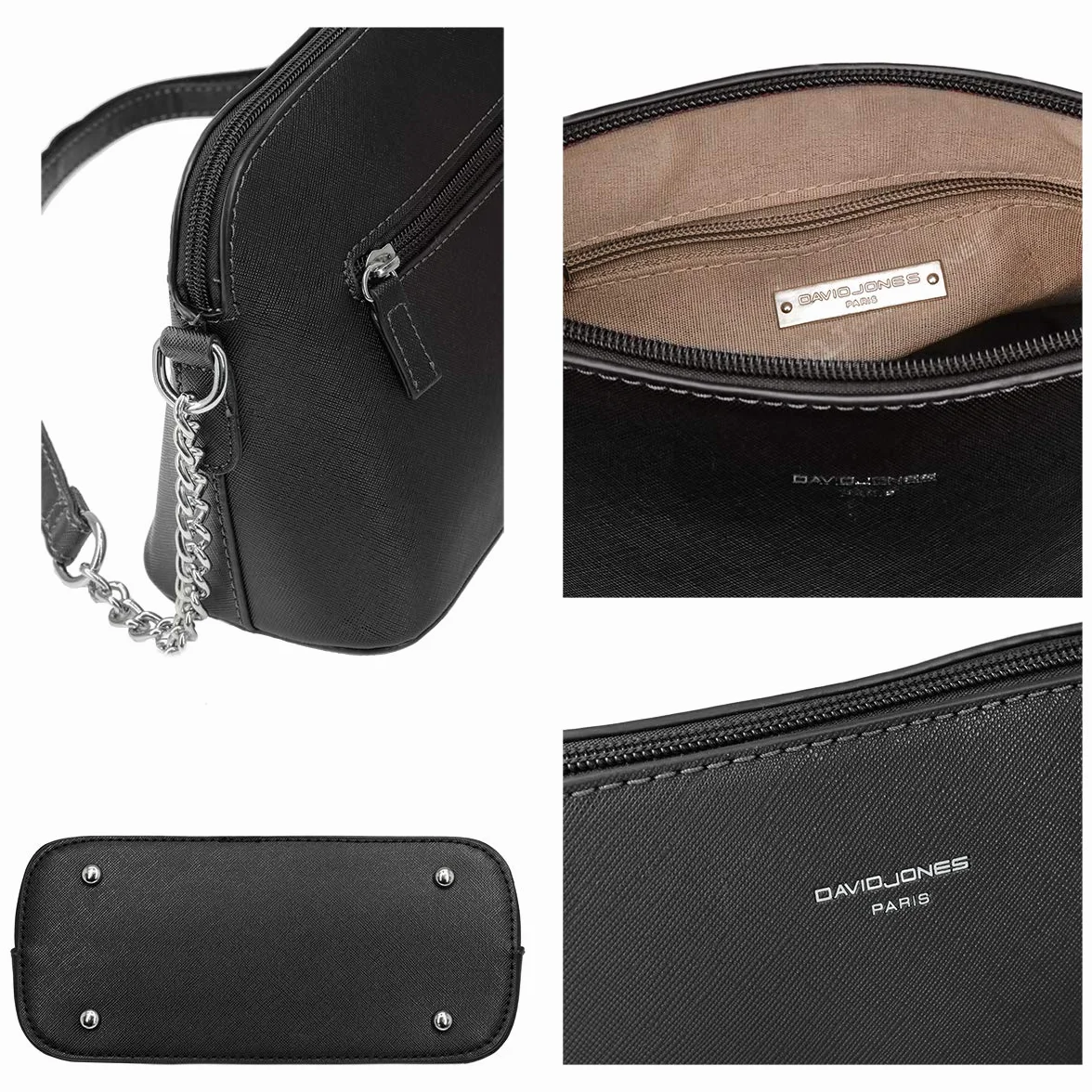 David Jones Sac à Main Femme Cuir PU Rigide Chaîne Argentée