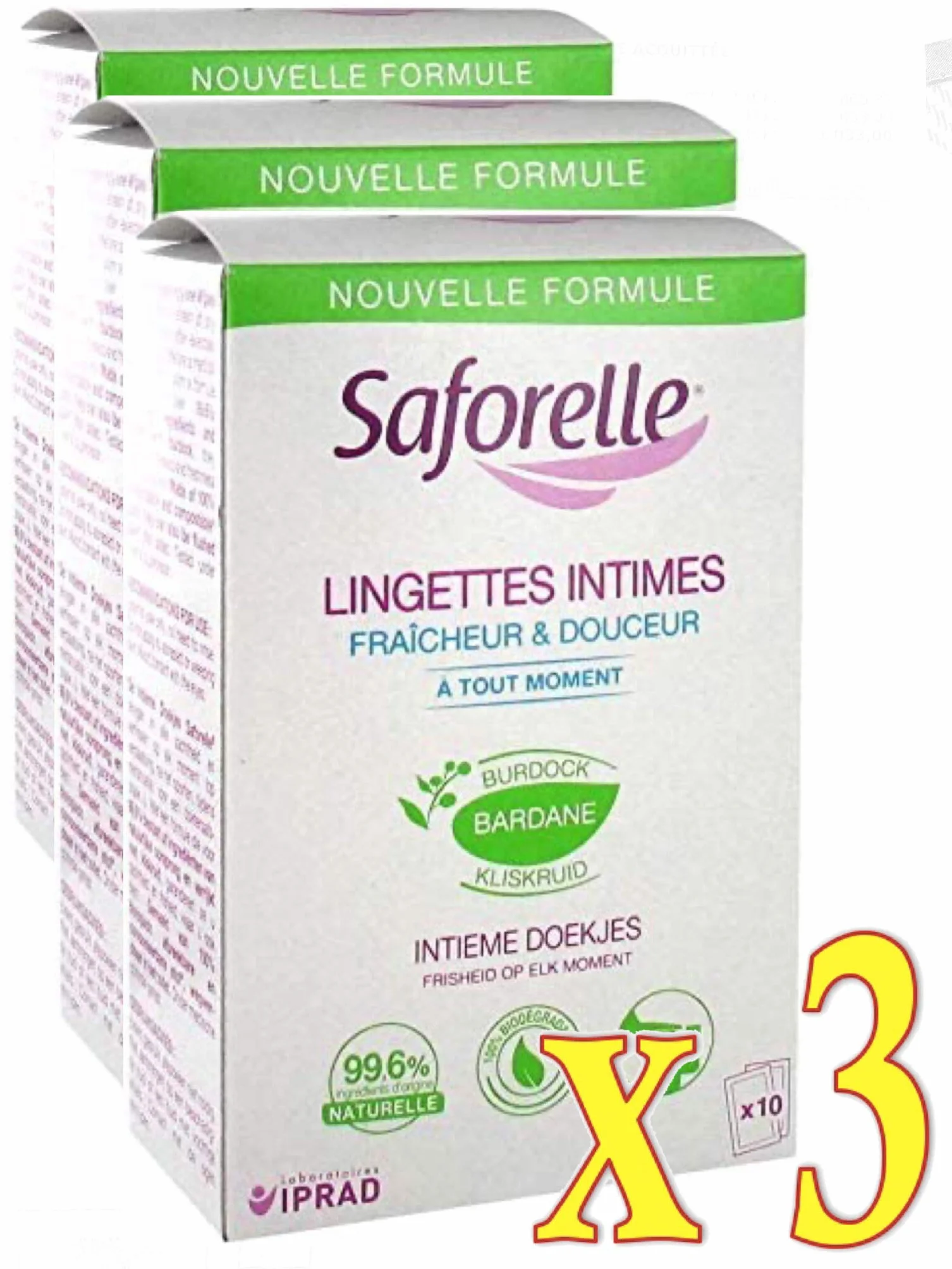 Saforelle : LINGETTES INTIMES INDIVIDUELLES (3 Boîtes de 10 lingettes en sachets individuels)(3)