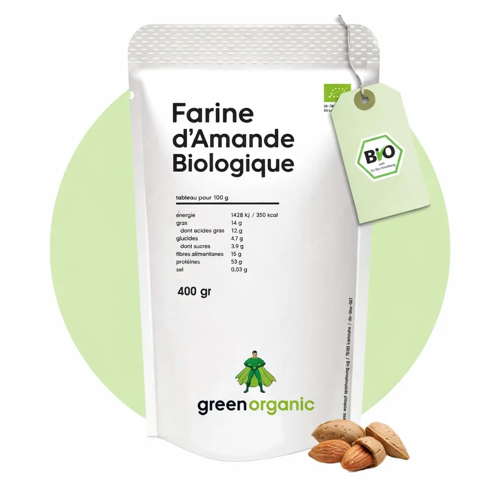 Farine d’amandes bio déshuilée, blanchie, lower carb, sans gluten, végane, riche en fibres – 400 g | GreenOrganic