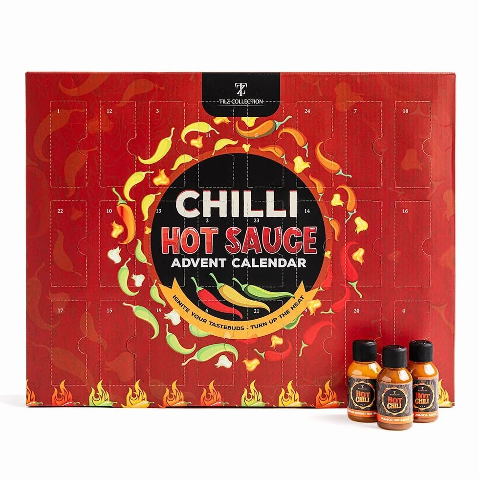 Calendrier de l’Avent au piment 2025 | Calendrier de l'Avent 24 jours avec sauce piquante, calendrier de l'Avent alimentaire de Noël 2025 pour hommes, ensemble de sauce piquante