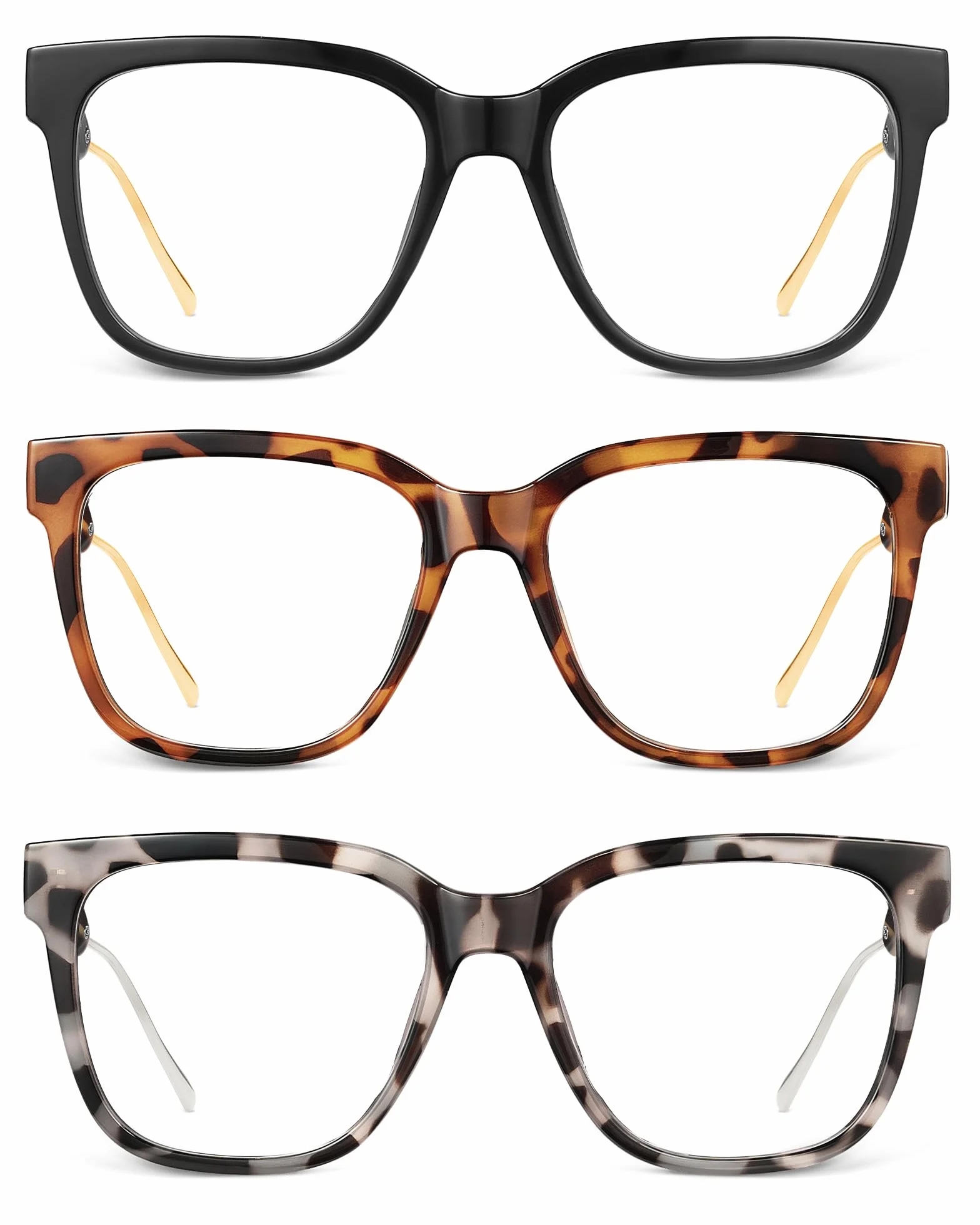 Lunettes de Lecture Classiques Carré Rétro Mode Surdimensionné Anti Lumière Bleue pour Femme Hommes 3 Pack