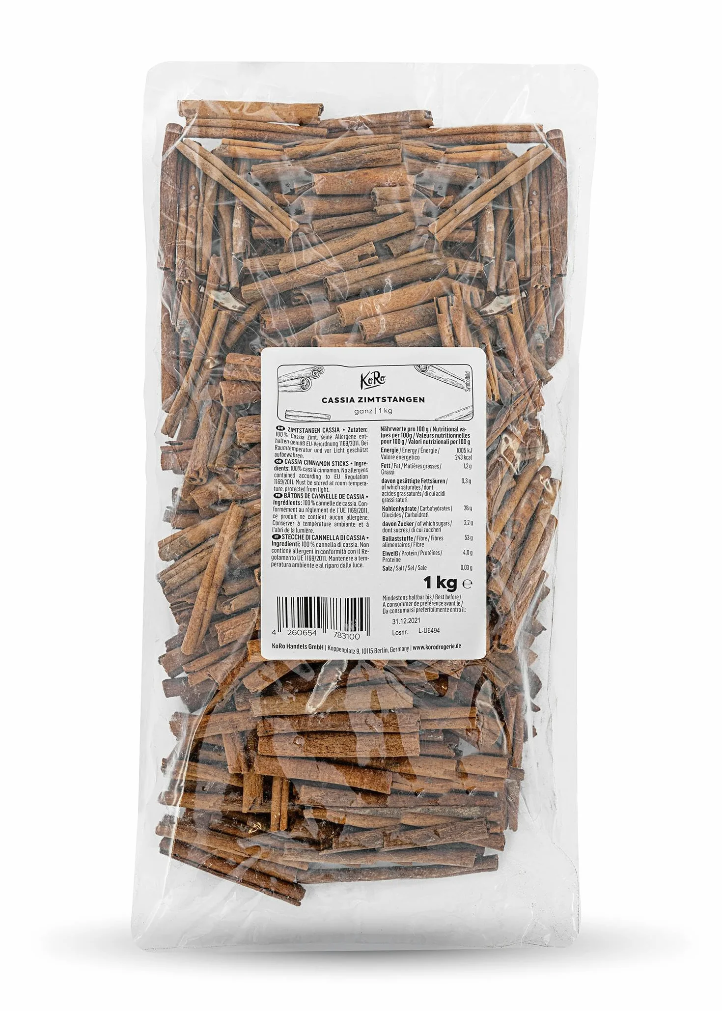 KoRo - Bâtons de cannelle Cassia 1 kg - votre approvisionnement en cannelle