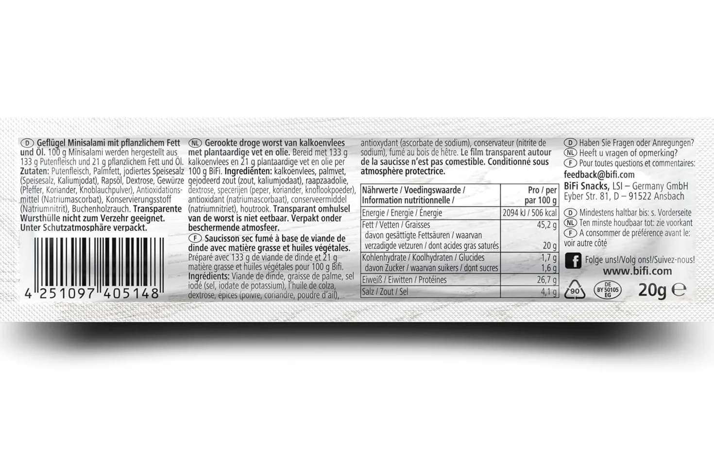 BiFi Turkey Sticks - Lot de 24 (24 x 20 g) - Snack saucisse à la dinde à emporter - Viande et saucisse séchées à l’air - Poivre, coriandre et ail - Boîte snack idéale