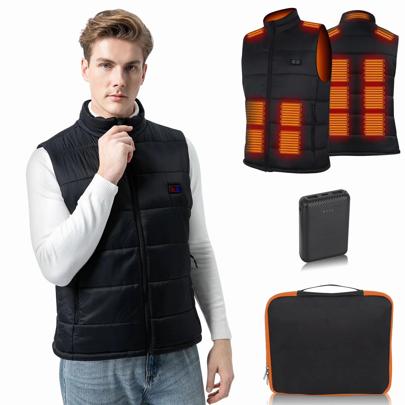 BIAL Gilet Chauffant Homme 12000 mAh Batterie 8 Zones Chauffage Contrôle Température NTC