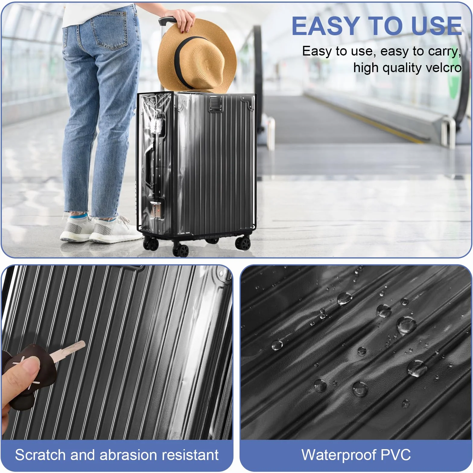 Housse de Protection Valise PVC Transparent Imperméable avec Étiquette Bagage Réutilisable pour Voyages