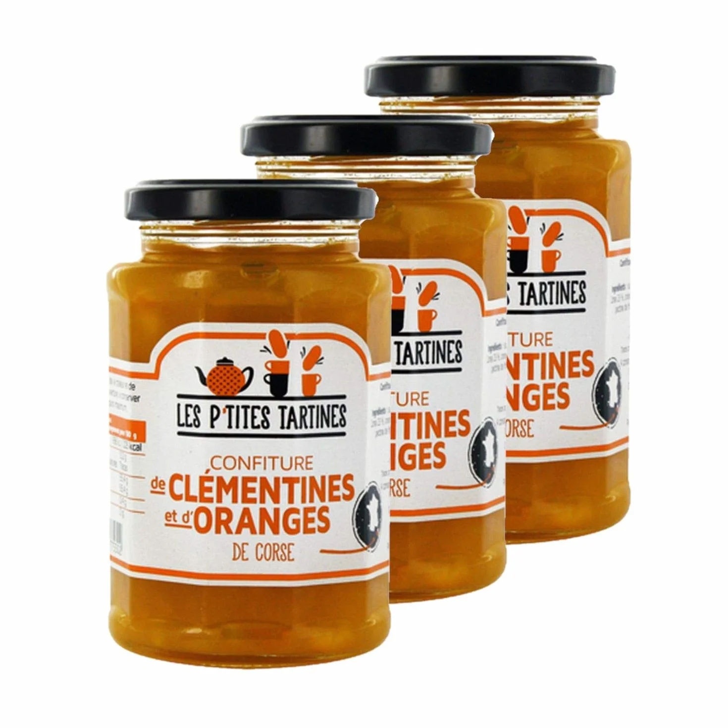 Lot de 3 Confitures Oranges de Corse et Clémentine 315g – Les P’tites Tartines – Confiture aux agrumes pour petit déjeuner