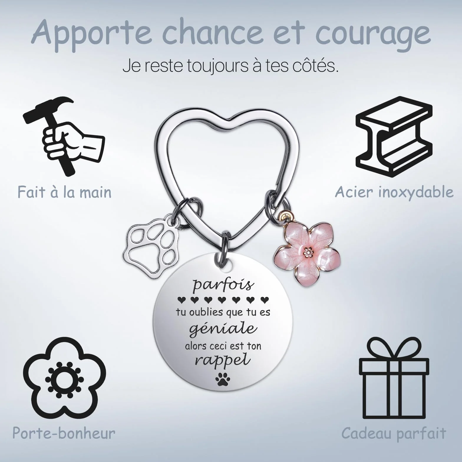 Porte-bonheur Porte-clés Figure Positive Cadeau Original pour Femme Homme Anniversaire
