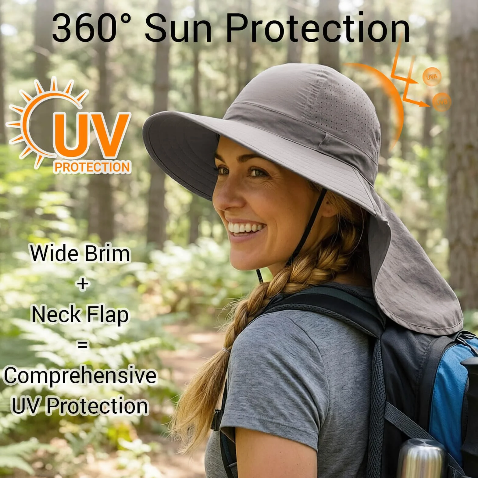 DRESHOW Chapeau de Soleil Pliable Anti-UV Femme avec Rabat Cou Large Visière UPF 50+