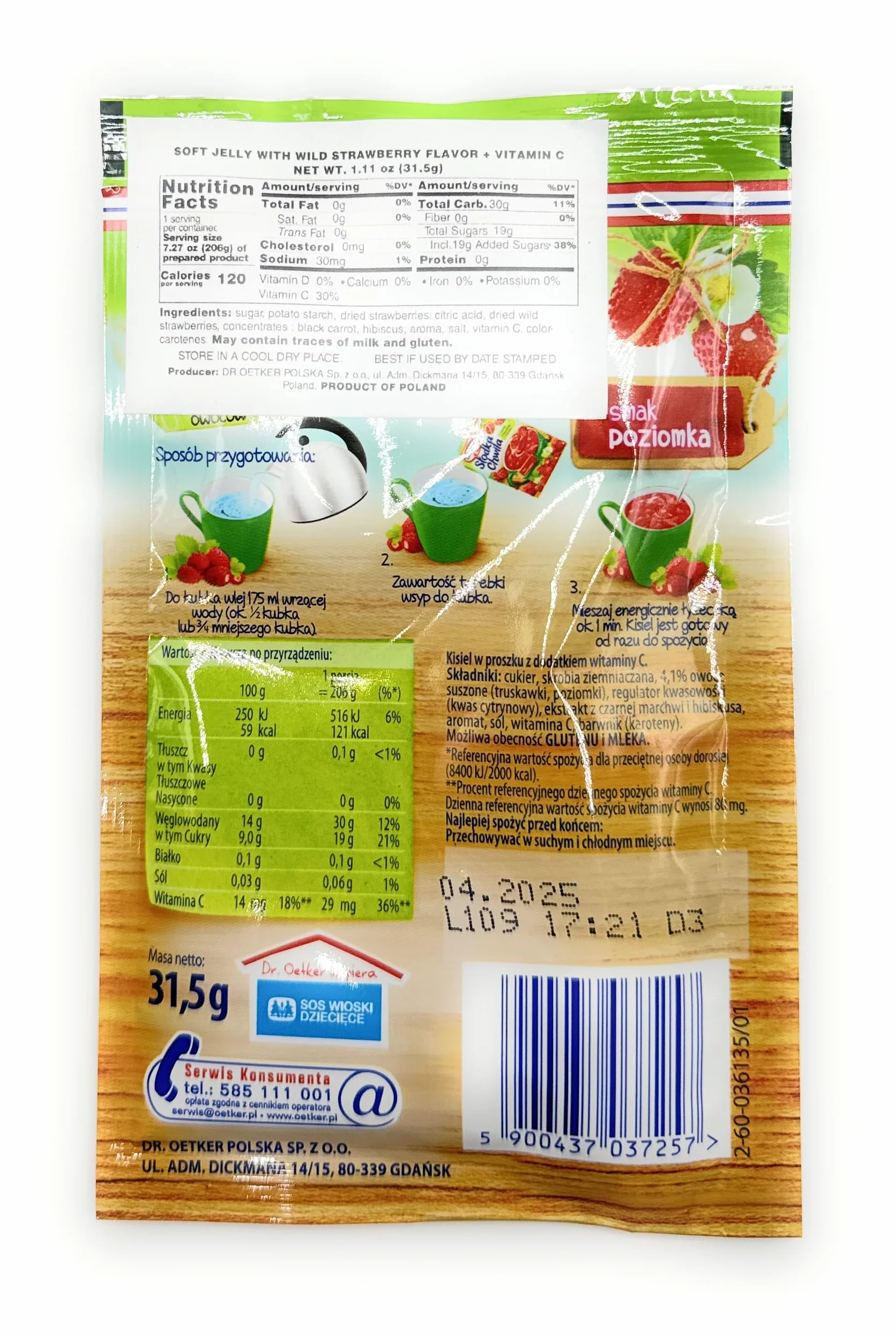 Dr Oetker Slodka Chwila Kisiel Wild Strawberry Lot de 5 paquets de 5 x 31,5 g