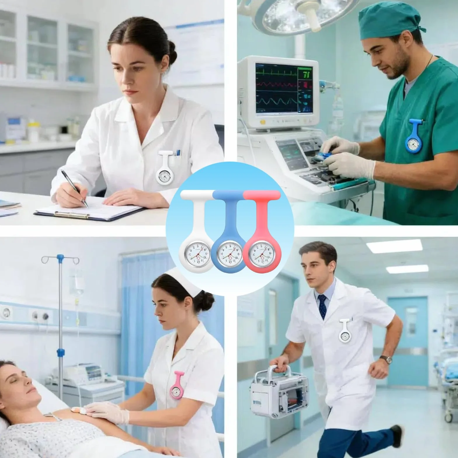 Montre à Gousset d’Infirmière en Silicone avec Broche pour Contrôle des Infections