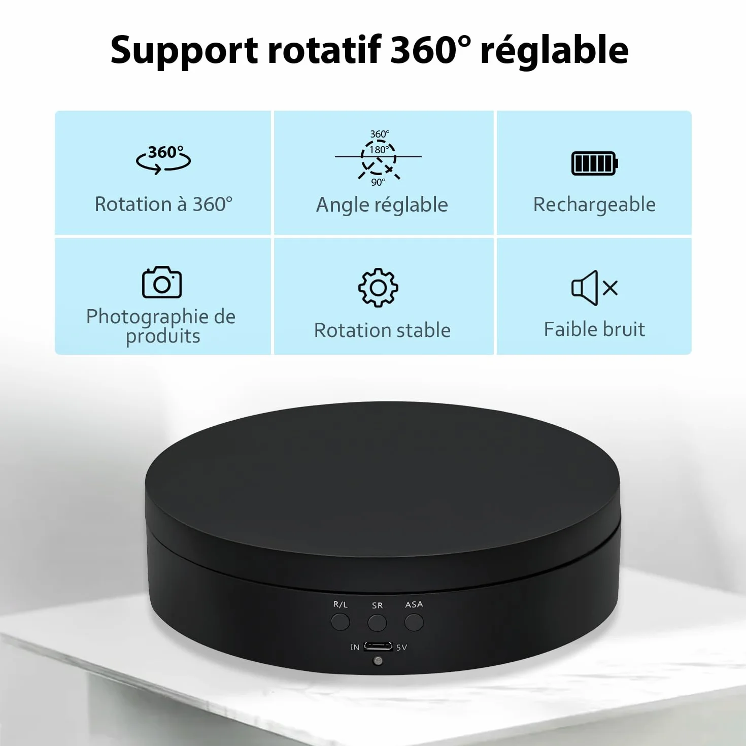 Mcbazel Présentoir Rotatif 360° 3KG Table Tournante Motorisée pour Photographie Bijoux Montres