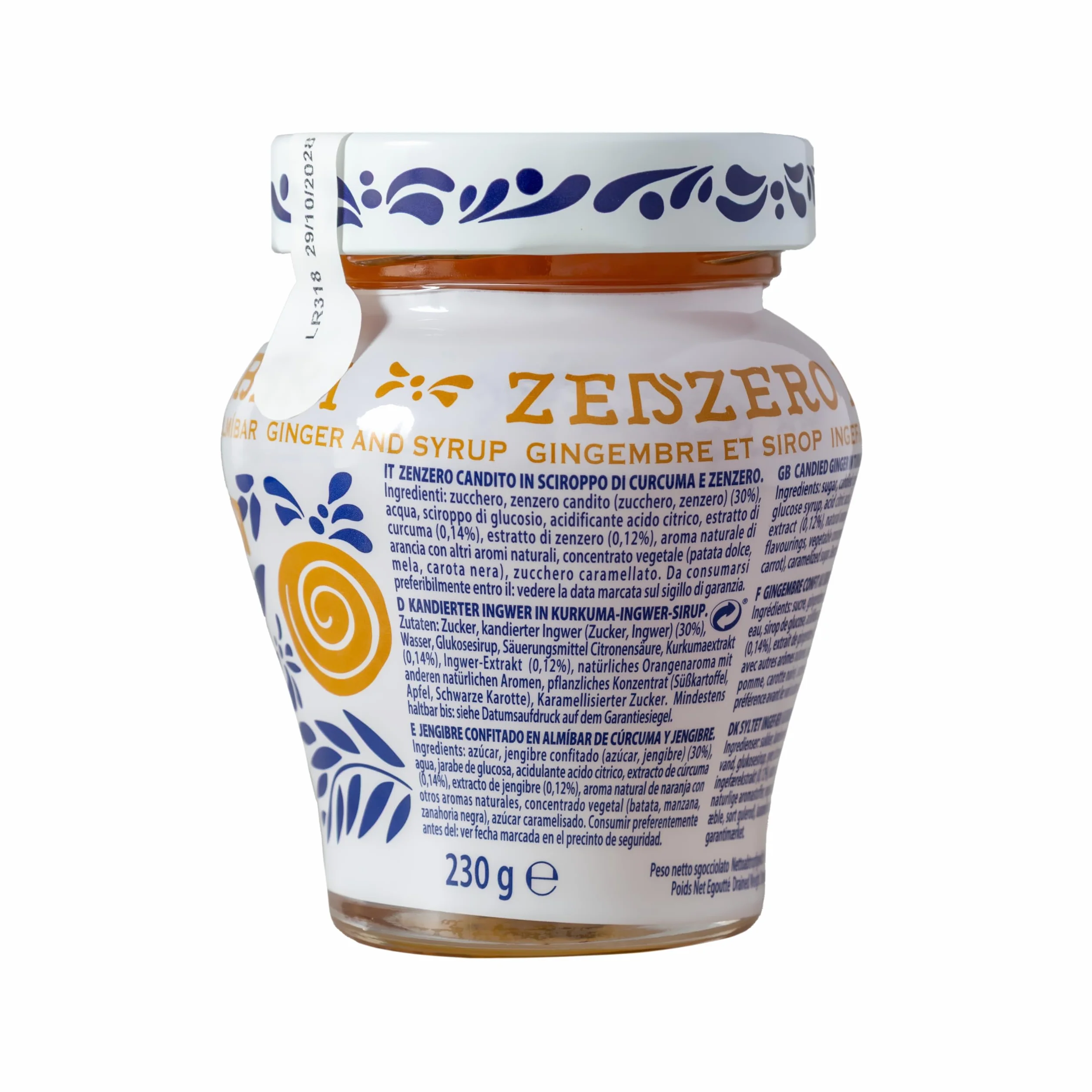 Fabbri Gingembre confit au sirop de curcuma 230 g – Sans gluten, élaboré en Italie – Saveur épicée pour desserts et cocktails