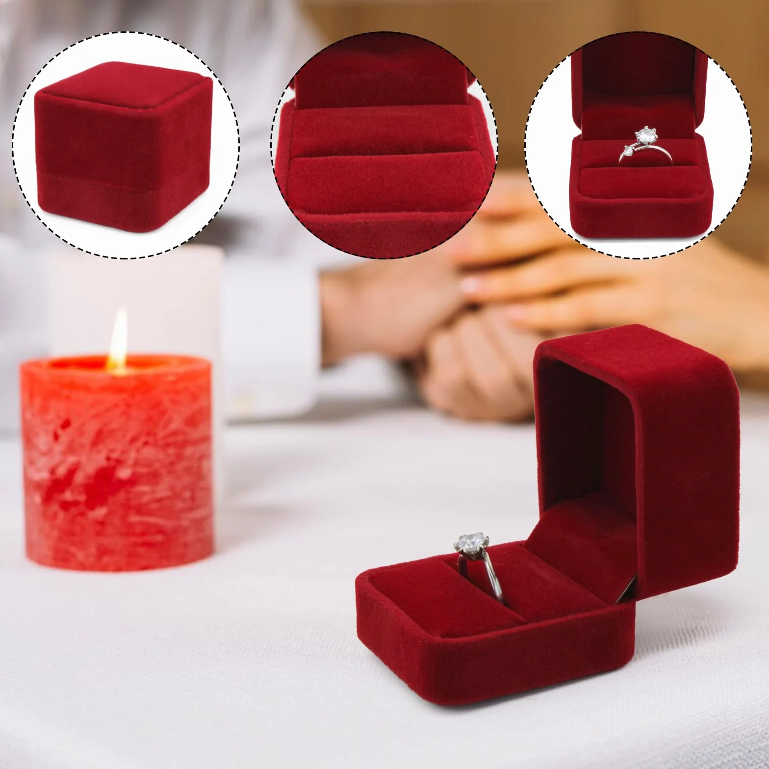 Boîte à Bague de Mariage en Velours, Alliance Unique pour Fiançailles Rouge