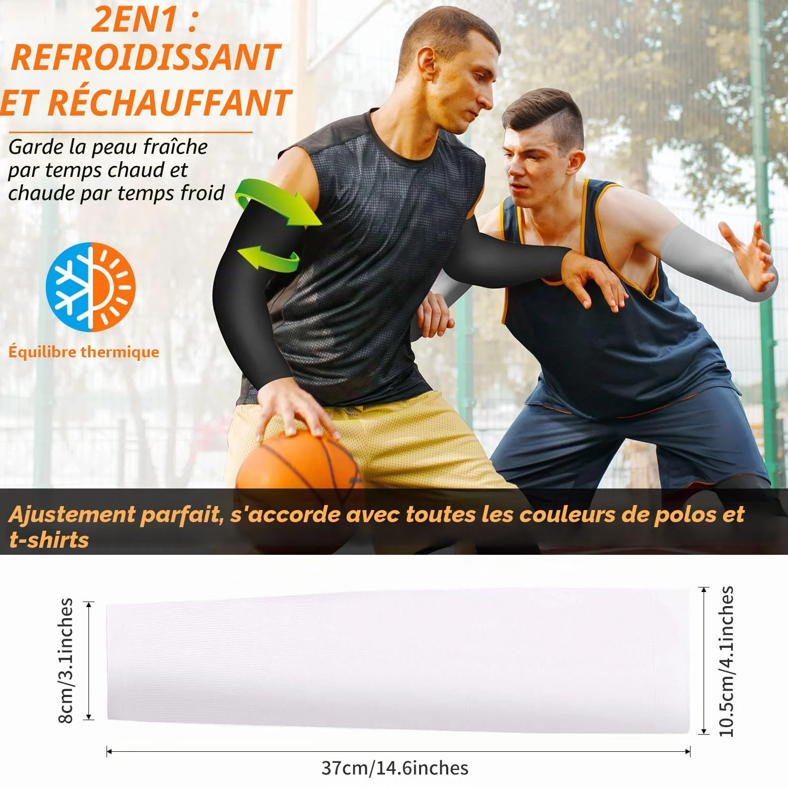 Manchettes Anti-Uv Compression 2 Paires UPF 50+ Running Cyclisme Homme Femme