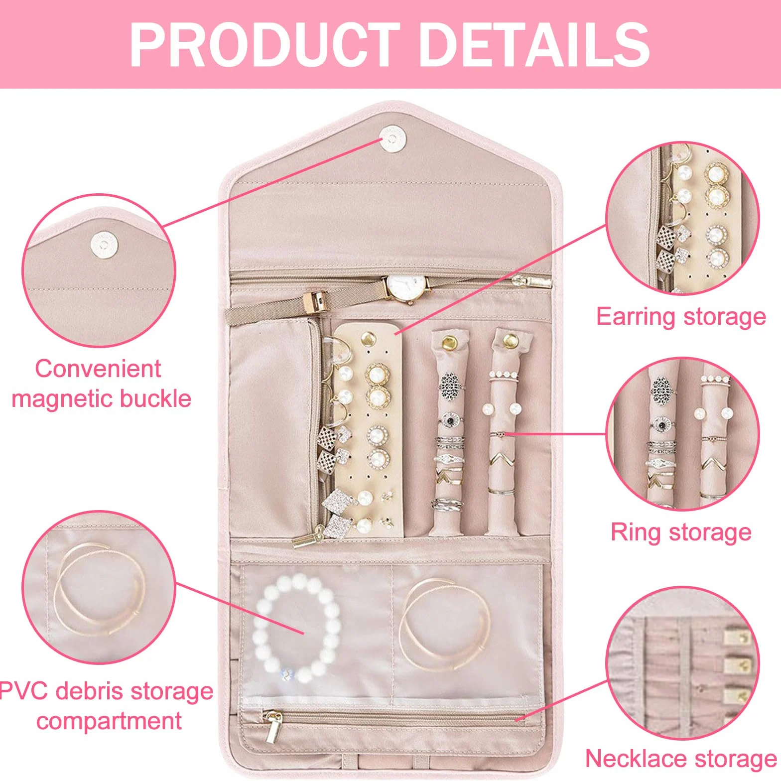 Pochette Bijoux Voyage 5 Pièce Petits Sacs de Bijoux pour Colliers Boucles d'oreilles Bracelets Montres Broches